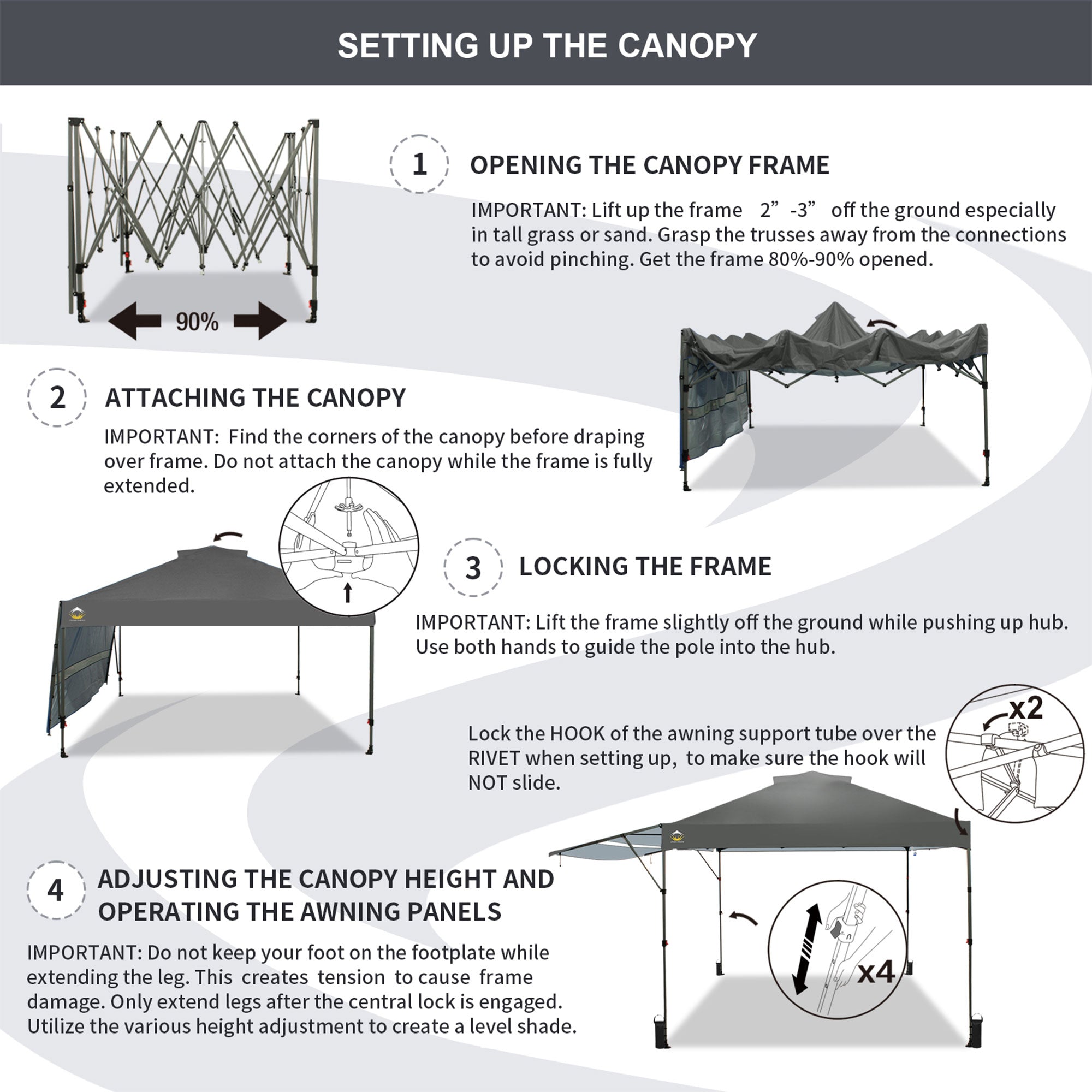 Crown Shades 10 by 10 Foot Outdoor Pop Up Canopy Tent with Easy Setup, Grey - VMInnovations