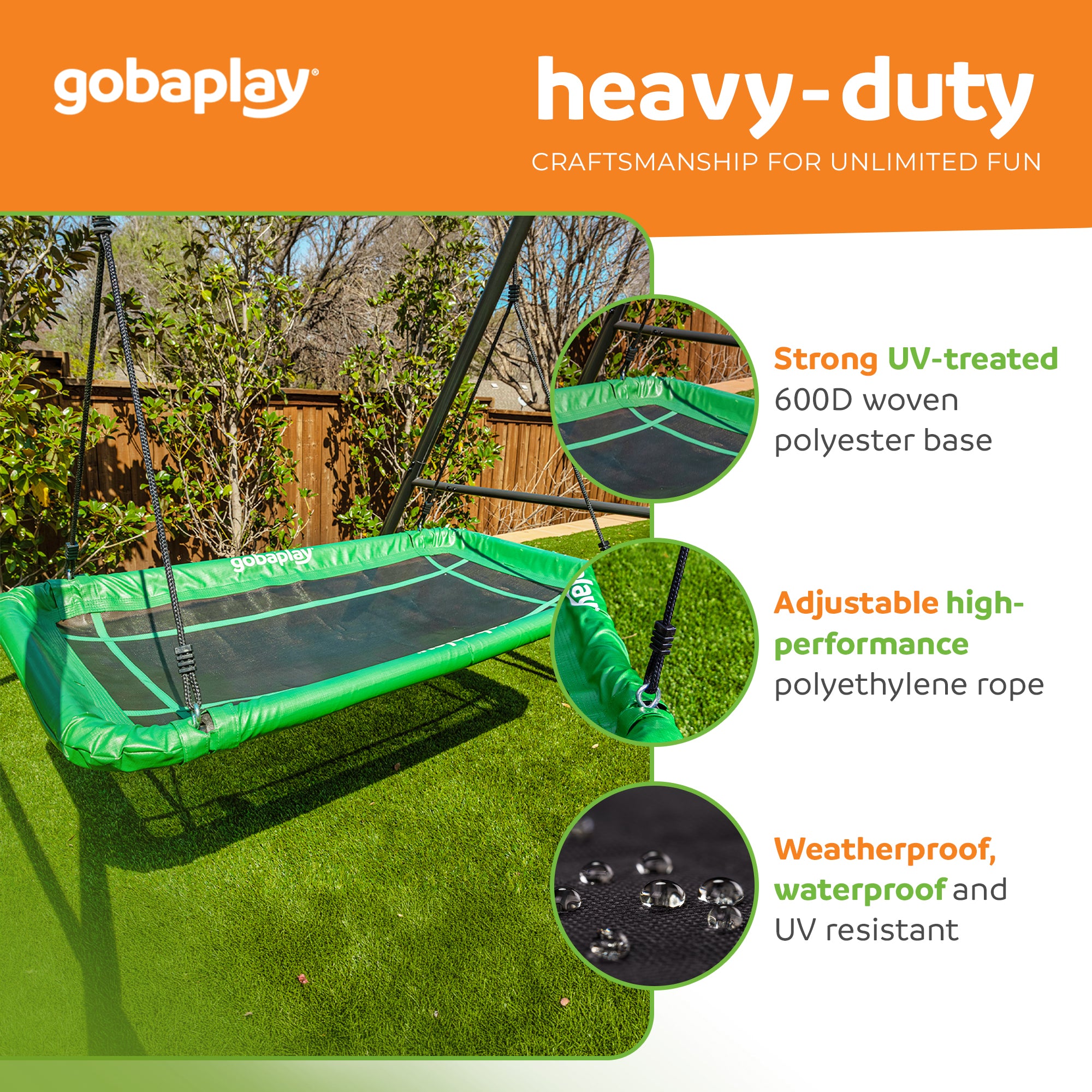 gobaplay Rectangle Tree Swing, 46" x 25" Platform (Swingset Frame Not Included)
