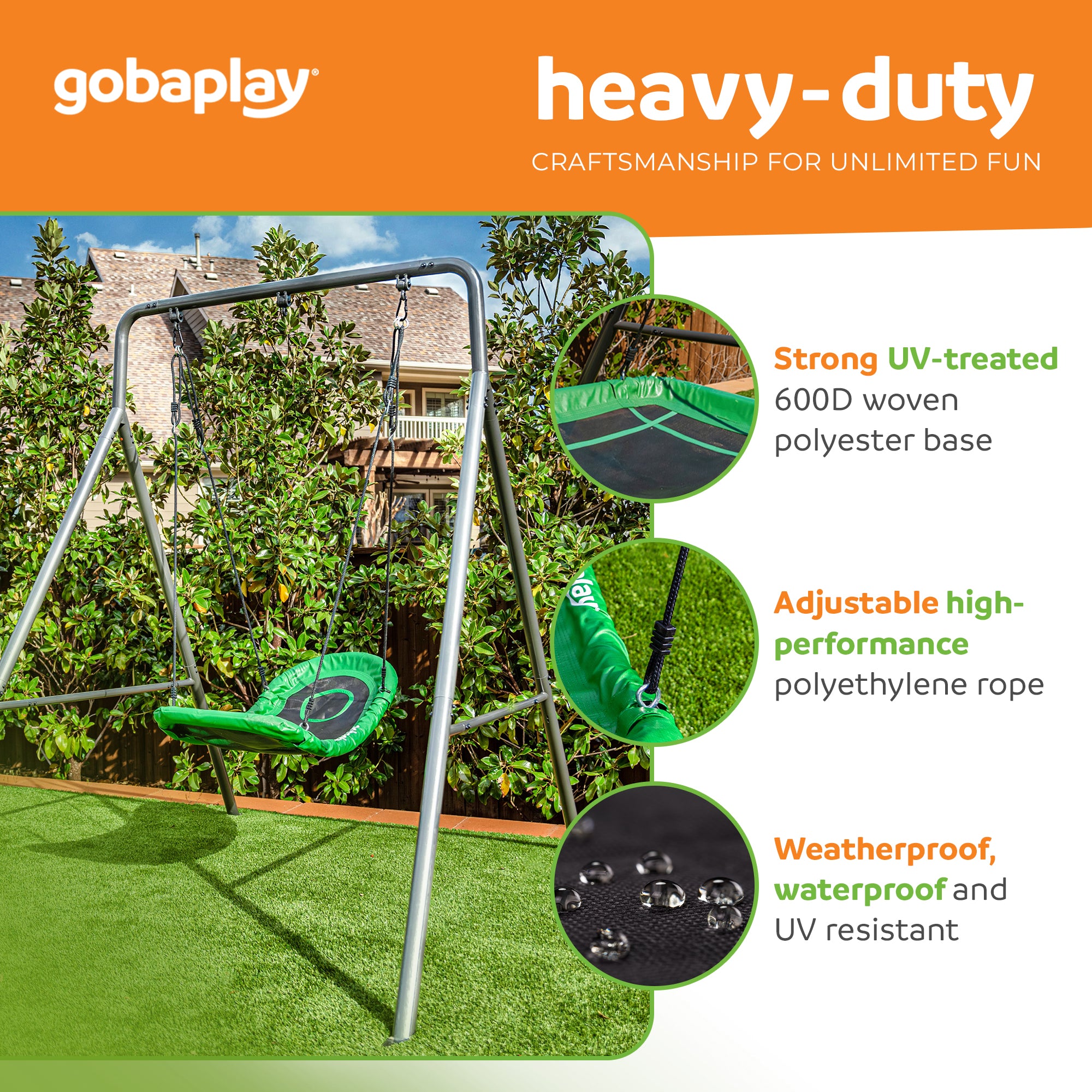 gobaplay Boat Swing, 53" x 25" Platform Saucer, (Swingset Frame Not Included)