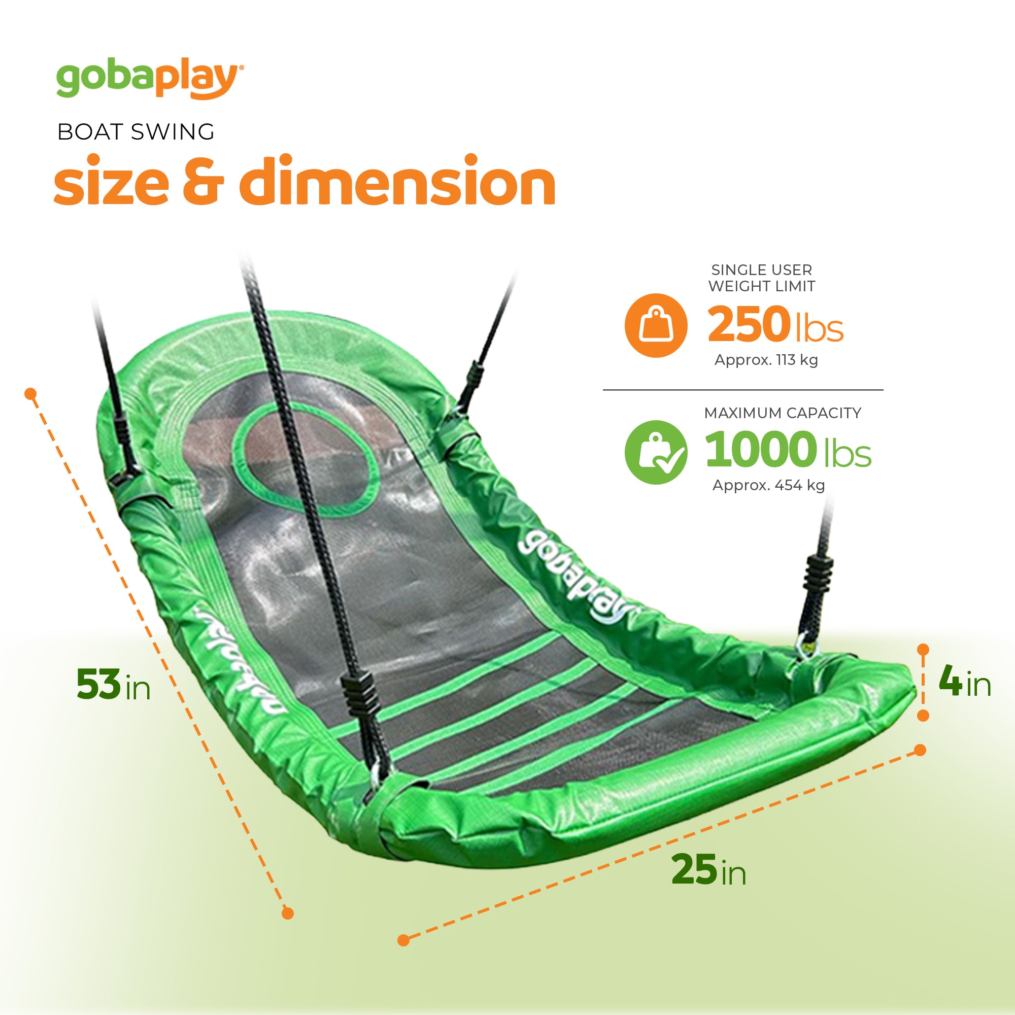 gobaplay Boat Swing, 53" x 25" Platform Saucer, (Swingset Frame Not Included) - VMInnovations