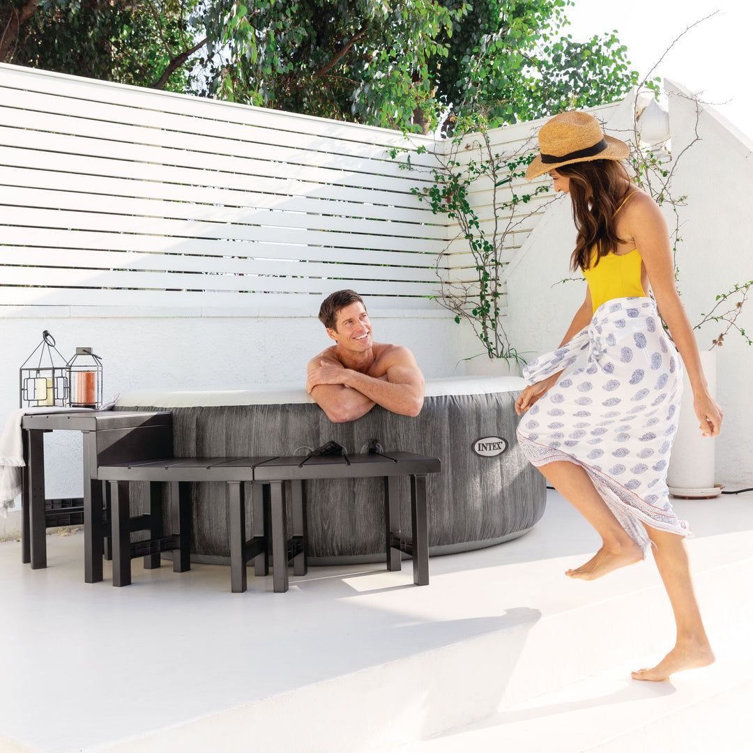 Intex PureSpa Greywood Deluxe Spa Set 140 Bubble Jet Hot Tub with Cover, 77"x28" - VMInnovations