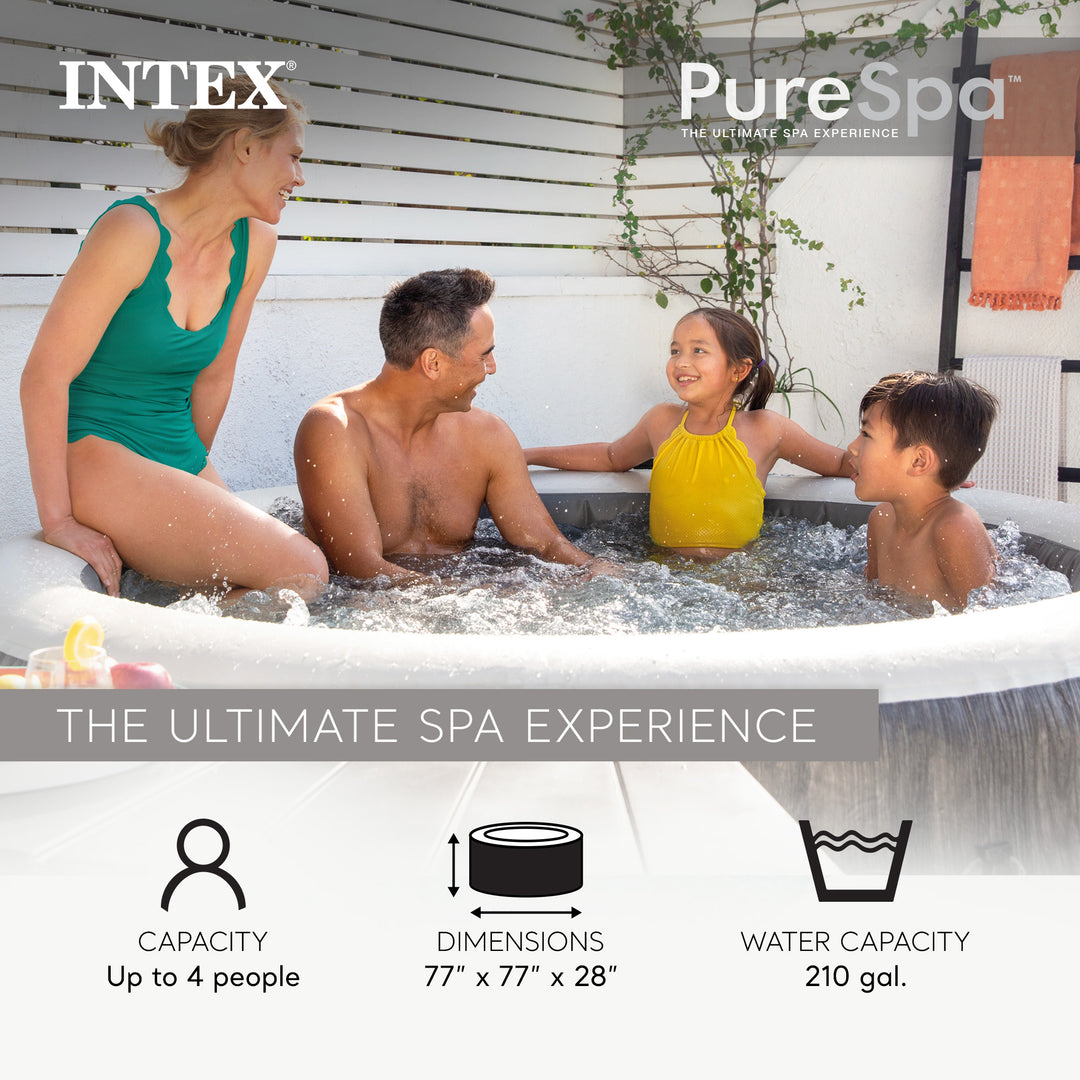 Intex PureSpa Greywood Deluxe Spa Set 140 Bubble Jet Hot Tub with Cover, 77"x28" - VMInnovations