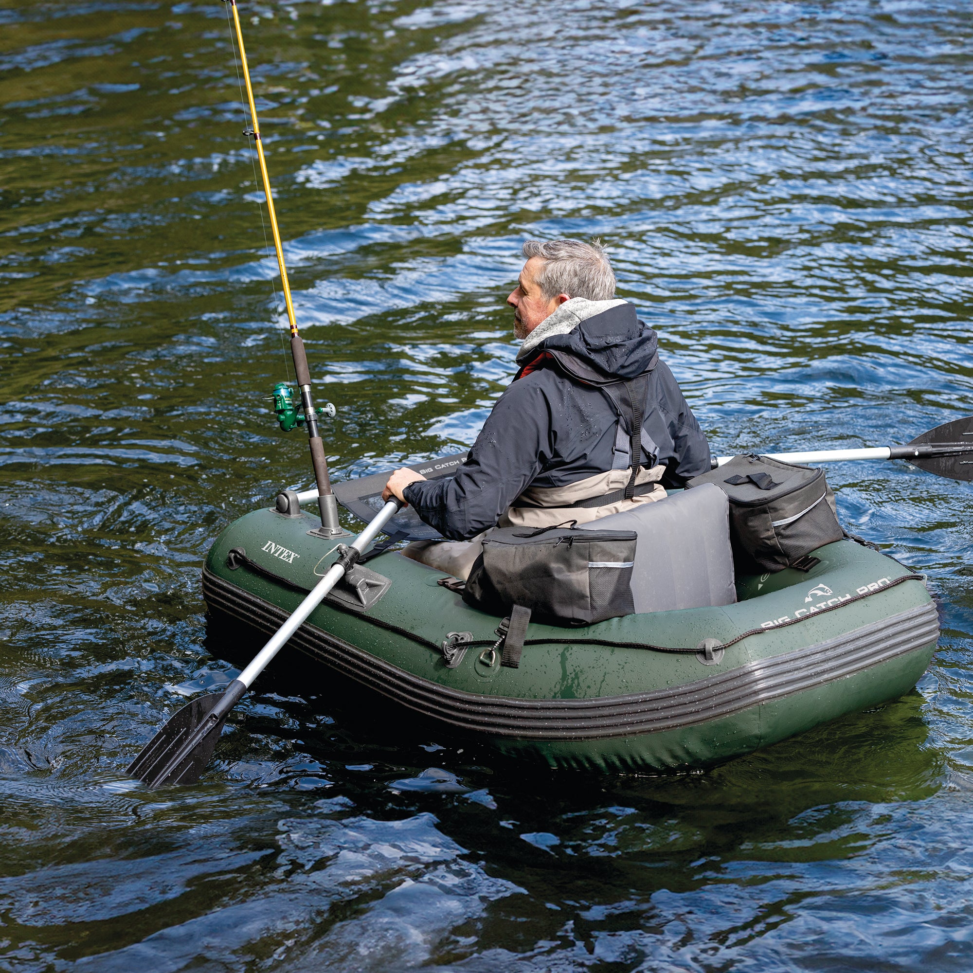 Big Catch Pro Inflatable Fishing Float Tube Set w/Oars,Pump,Rod Holders(Open Box