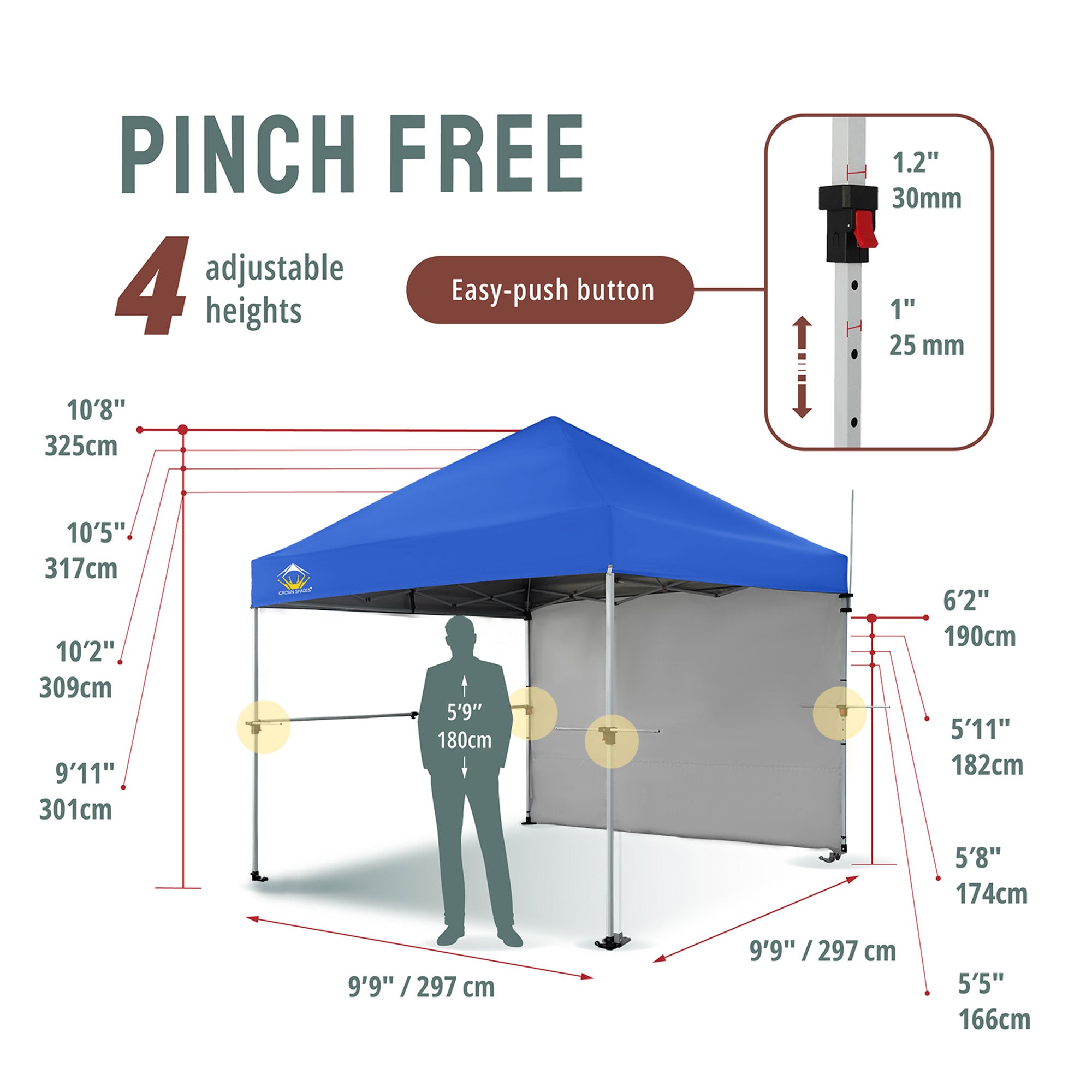 Crown Shades 10 x 10 Foot Instant Canopy Shelter with 1 Wall, Blue (Used) - VMInnovations