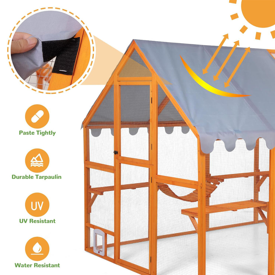 COZIWOW Large Catio Outdoor Cat Enclosure w/Cover, Window, 53.5 sq ft, Orange - VMInnovations