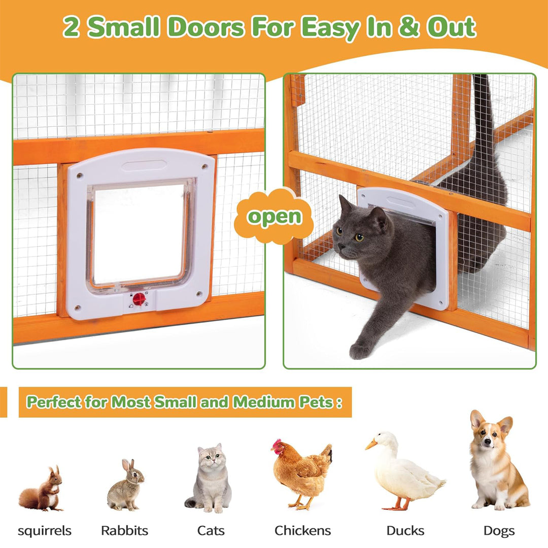 COZIWOW Large Catio Outdoor Cat Enclosure w/Cover, Window, 53.5 sq ft, Orange - VMInnovations