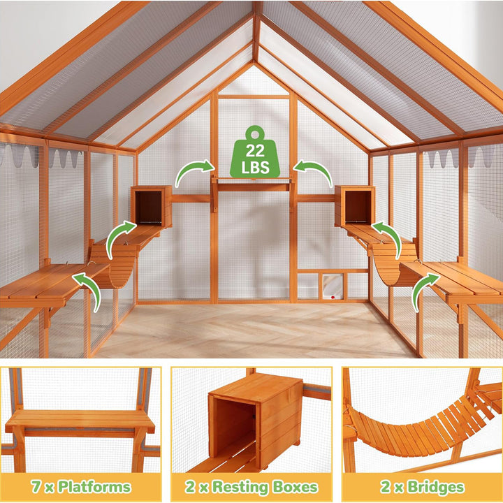 COZIWOW Large Catio Outdoor Cat Enclosure w/Cover, Window, 53.5 sq ft, Orange - VMInnovations