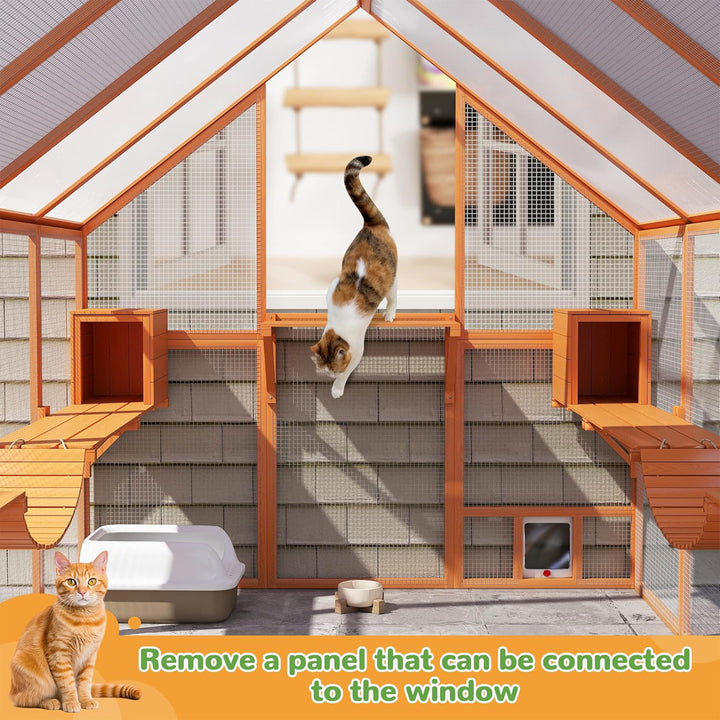 COZIWOW Large Catio Outdoor Cat Enclosure w/Cover, Window, 53.5 sq ft, Orange - VMInnovations