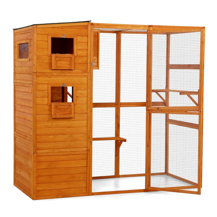 COZIWOW Large Outdoor Cat Catio, 4-Tier Enclosure with 2 Resting Rooms, Orange - VMInnovations