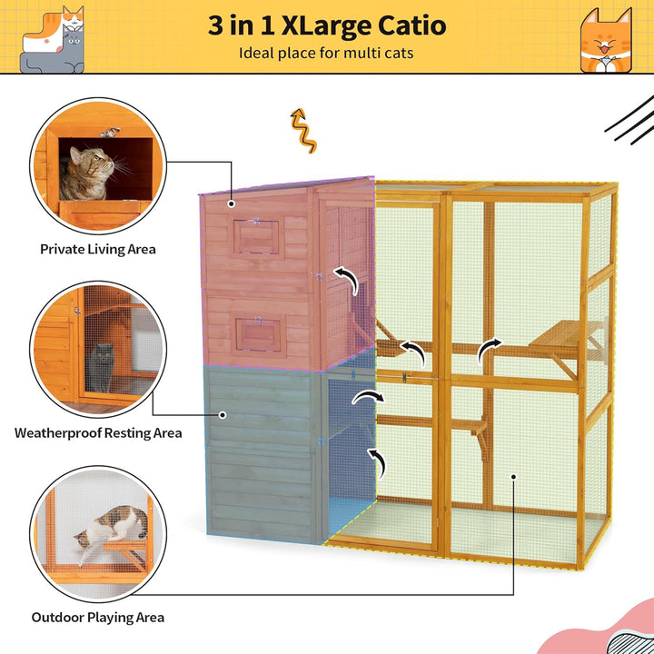 COZIWOW Large Outdoor Cat Catio, 4-Tier Enclosure with 2 Resting Rooms, Orange - VMInnovations