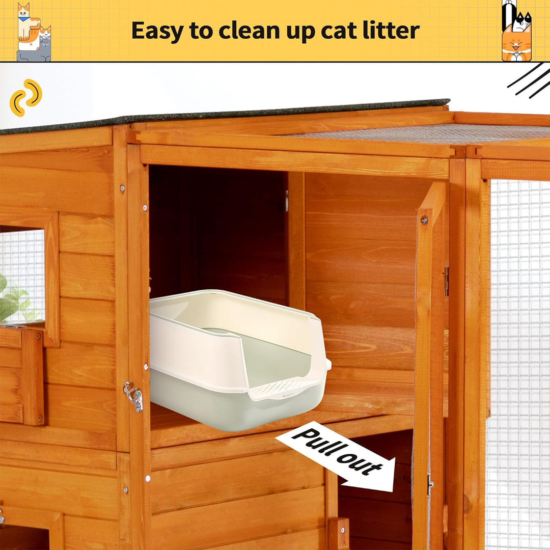 COZIWOW Large Outdoor Cat Catio, 4-Tier Enclosure with 2 Resting Rooms, Orange - VMInnovations