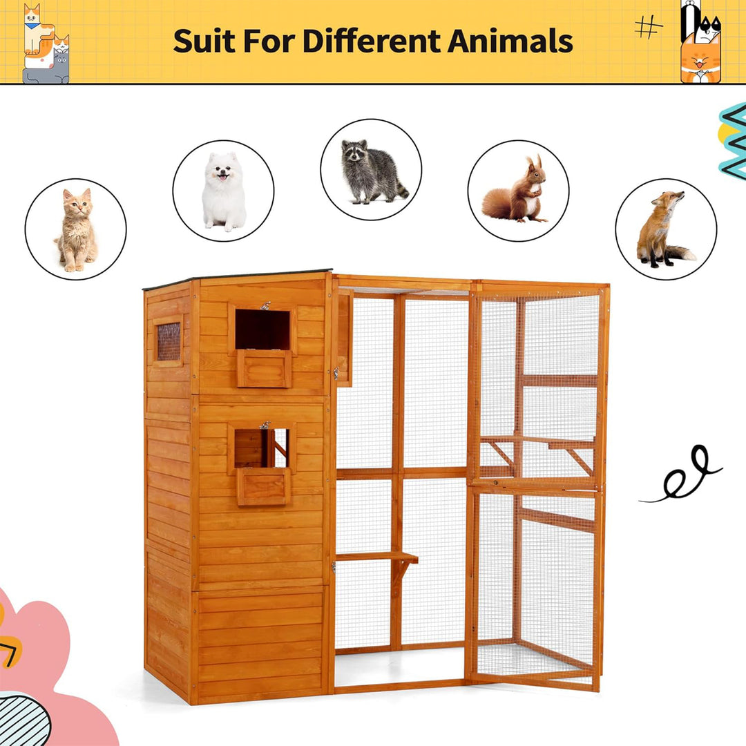 COZIWOW Large Outdoor Cat Catio, 4-Tier Enclosure with 2 Resting Rooms, Orange - VMInnovations