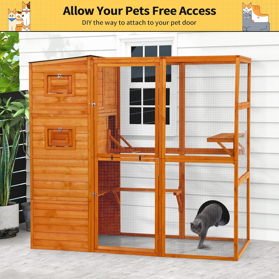 COZIWOW Large Outdoor Cat Catio, 4-Tier Enclosure with 2 Resting Rooms, Orange - VMInnovations