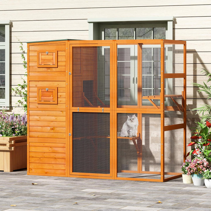 COZIWOW Large Outdoor Cat Catio, 4-Tier Enclosure with 2 Resting Rooms, Orange - VMInnovations