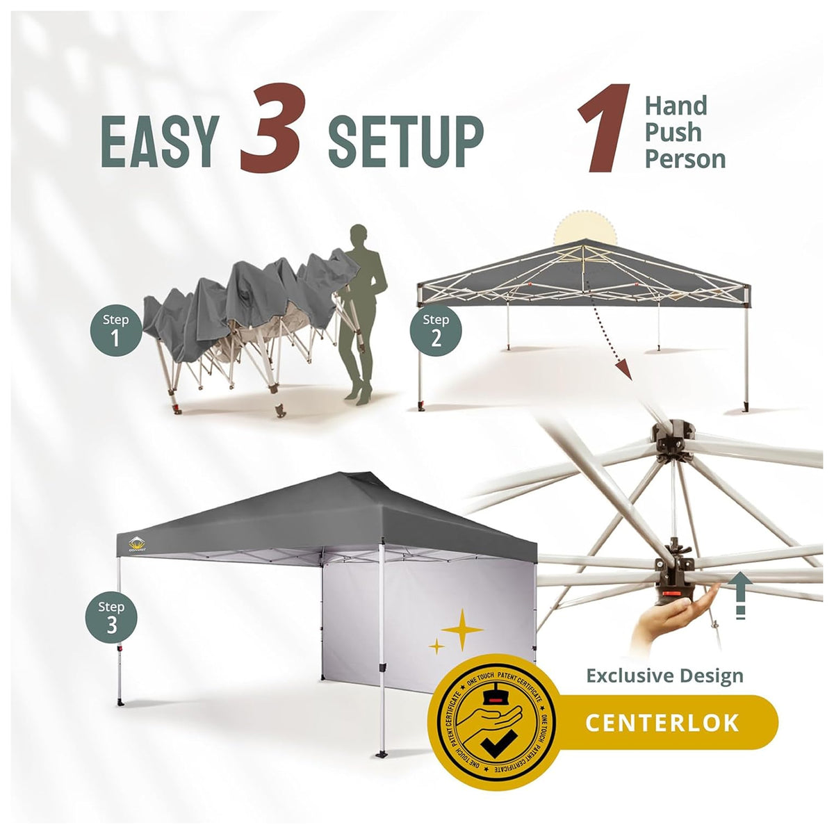 Crown Shades 12x12 Pop Up Canopy, Tent w/Removable Sidewall, Grid Grey (Used) - VMInnovations