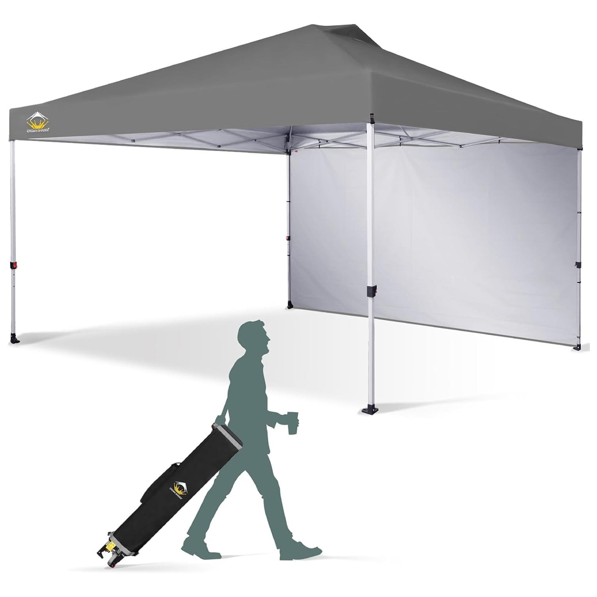 Crown Shades 12x12 Pop Up Canopy, Tent w/Removable Sidewall, Grid Grey (Used) - VMInnovations