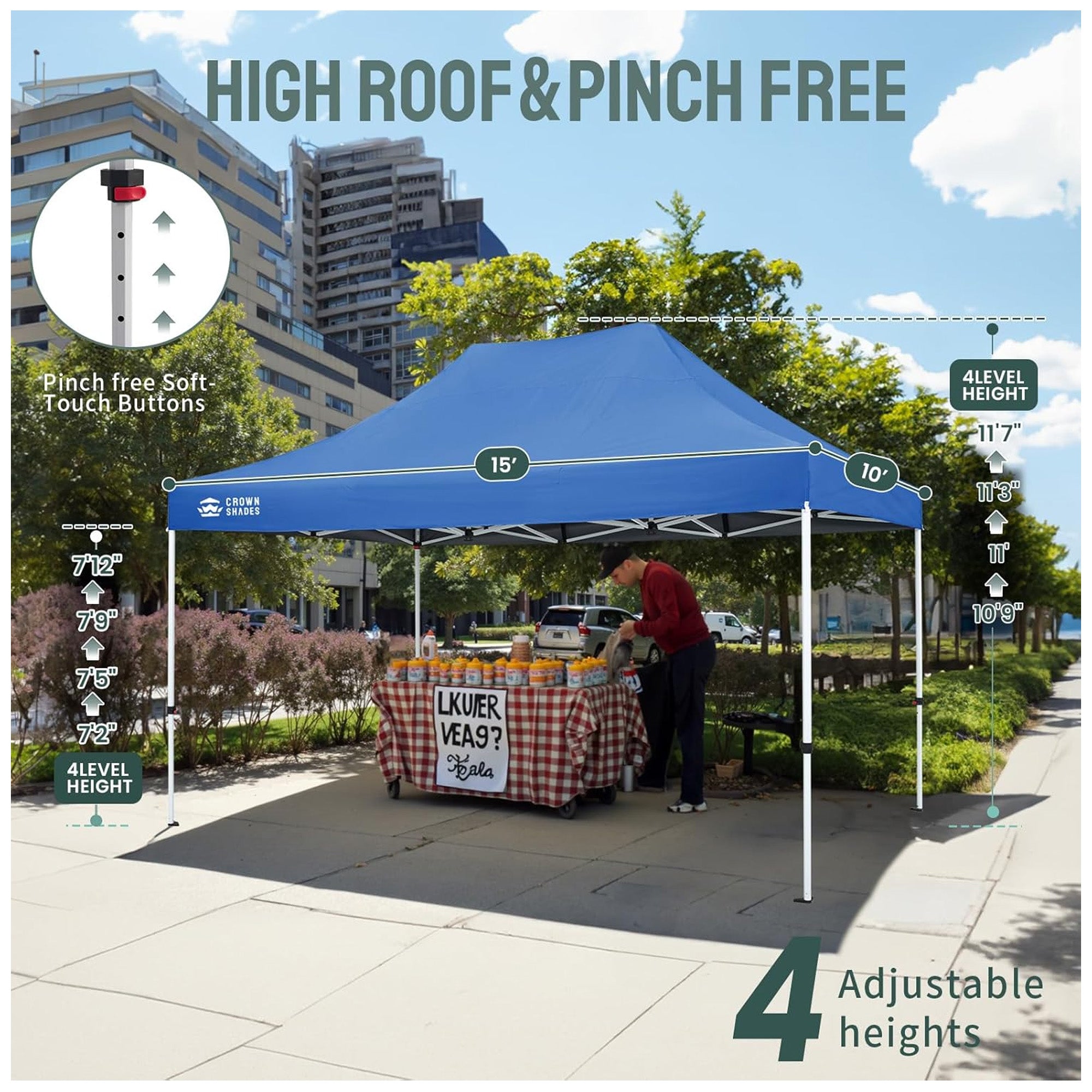 CROWN SHADES 10x15 Pop Up Canopy, Commercial Heavy Duty Tent, Blue (Used) - VMInnovations