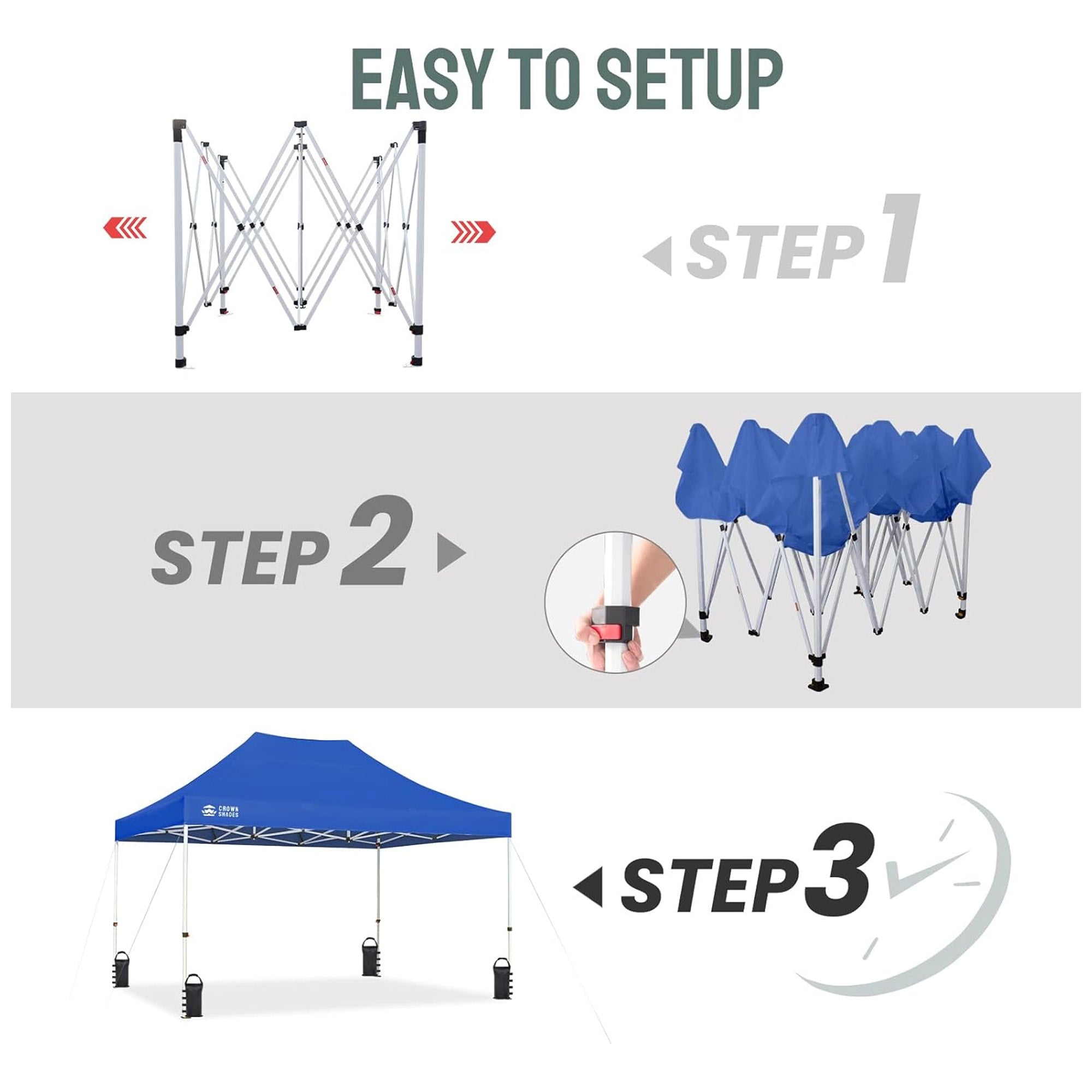 CROWN SHADES 10x15 Pop Up Canopy, Commercial Heavy Duty Tent, Blue (Used) - VMInnovations