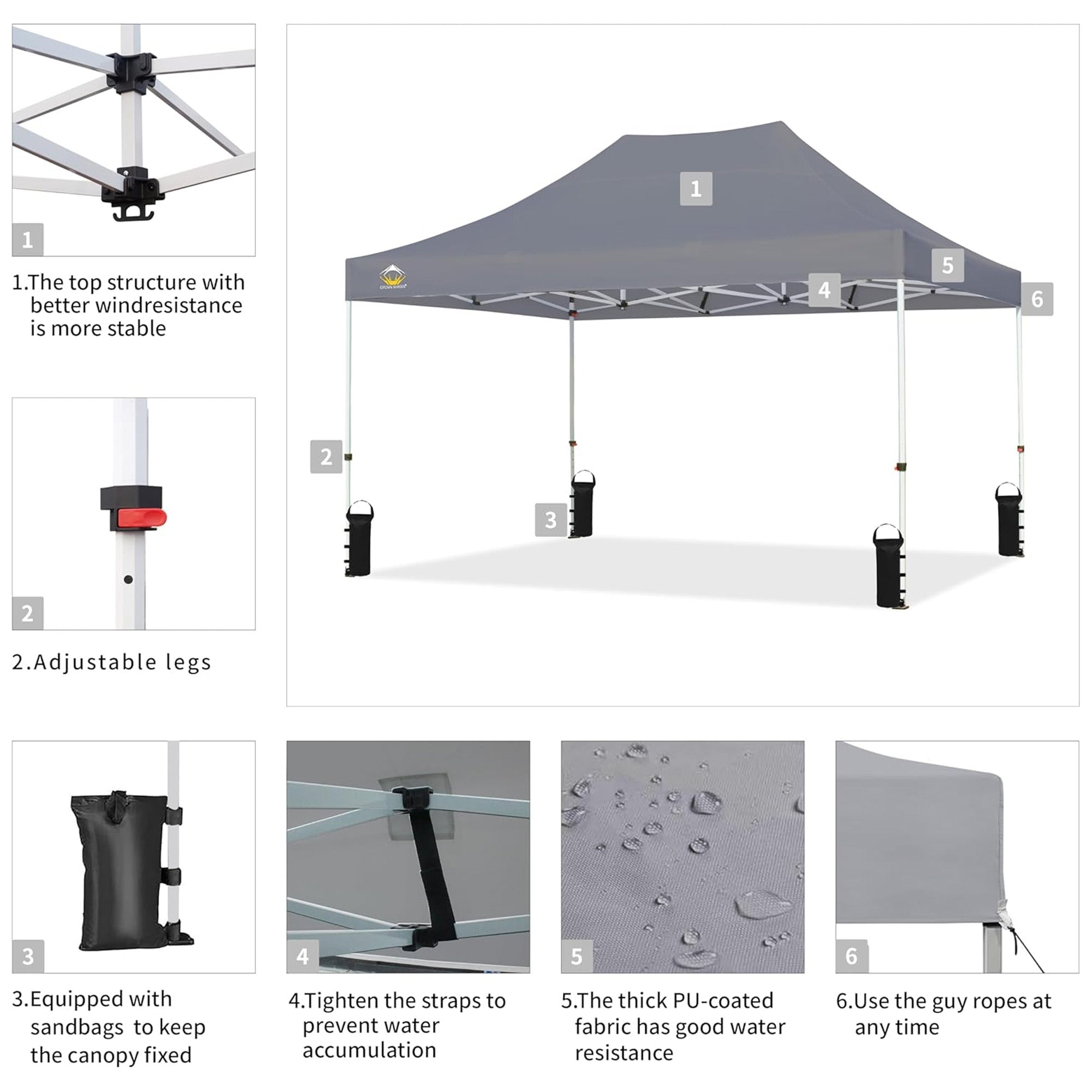 CROWN SHADES 10x15 Pop Up Canopy, Heavy Duty Tent for Events, Grey (Used) - VMInnovations