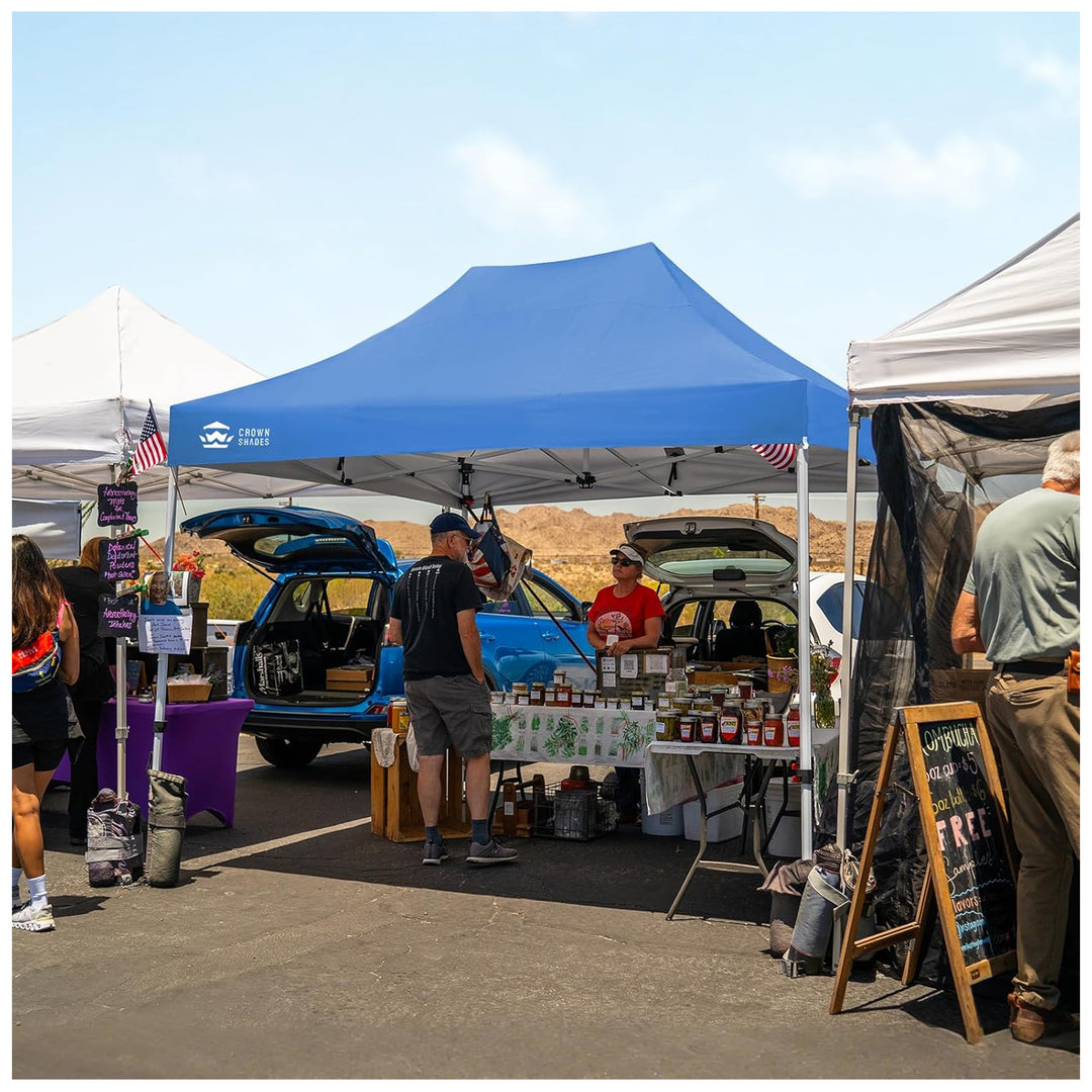 CROWN SHADES 10x15 Pop Up Canopy w/4 Sidewalls, Tent for Events, Blue(Used) - VMInnovations