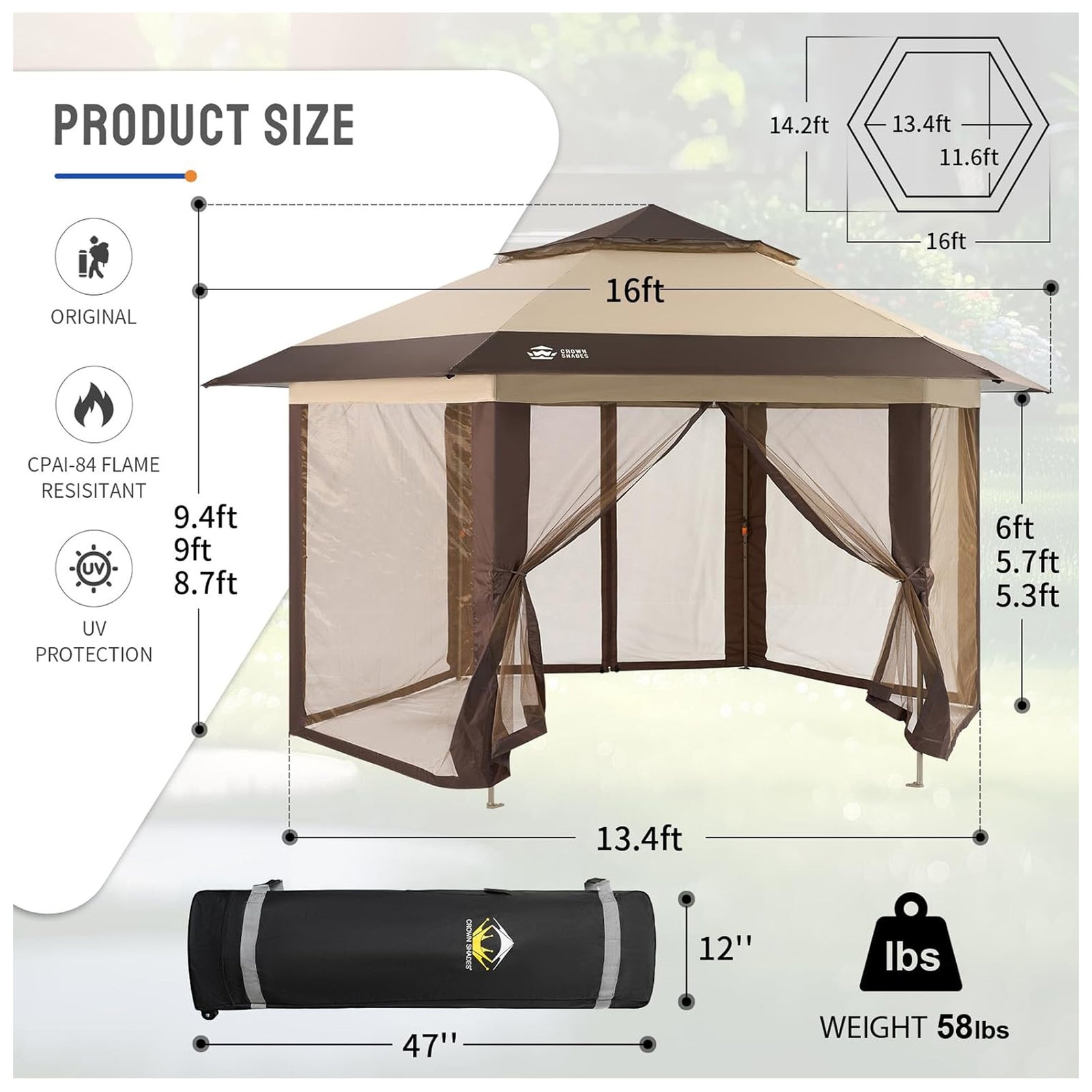 CROWN SHADES 13x13 Pop Up Gazebo, Canopy Tent for Events, Beige/Coffee (Used) - VMInnovations