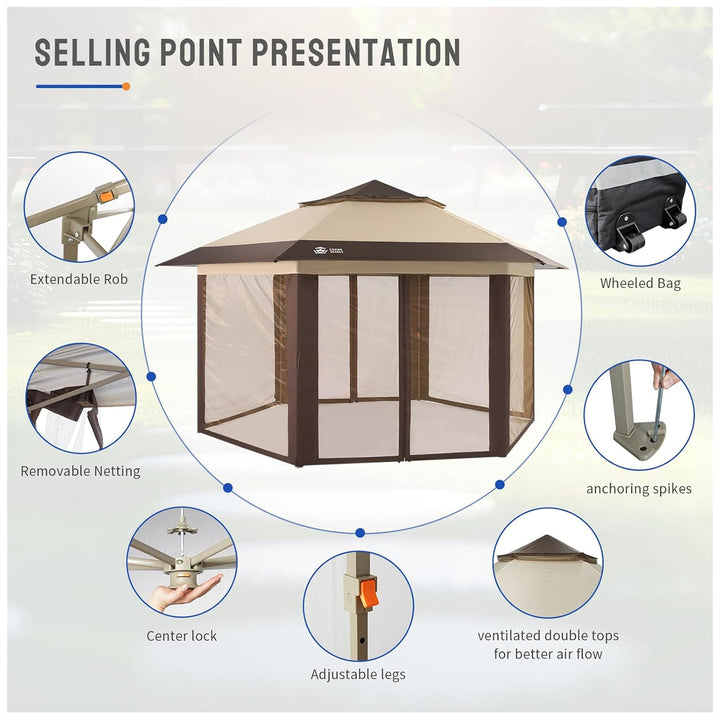 CROWN SHADES 13x13 Pop Up Gazebo, Canopy Tent for Events, Beige/Coffee (Used) - VMInnovations