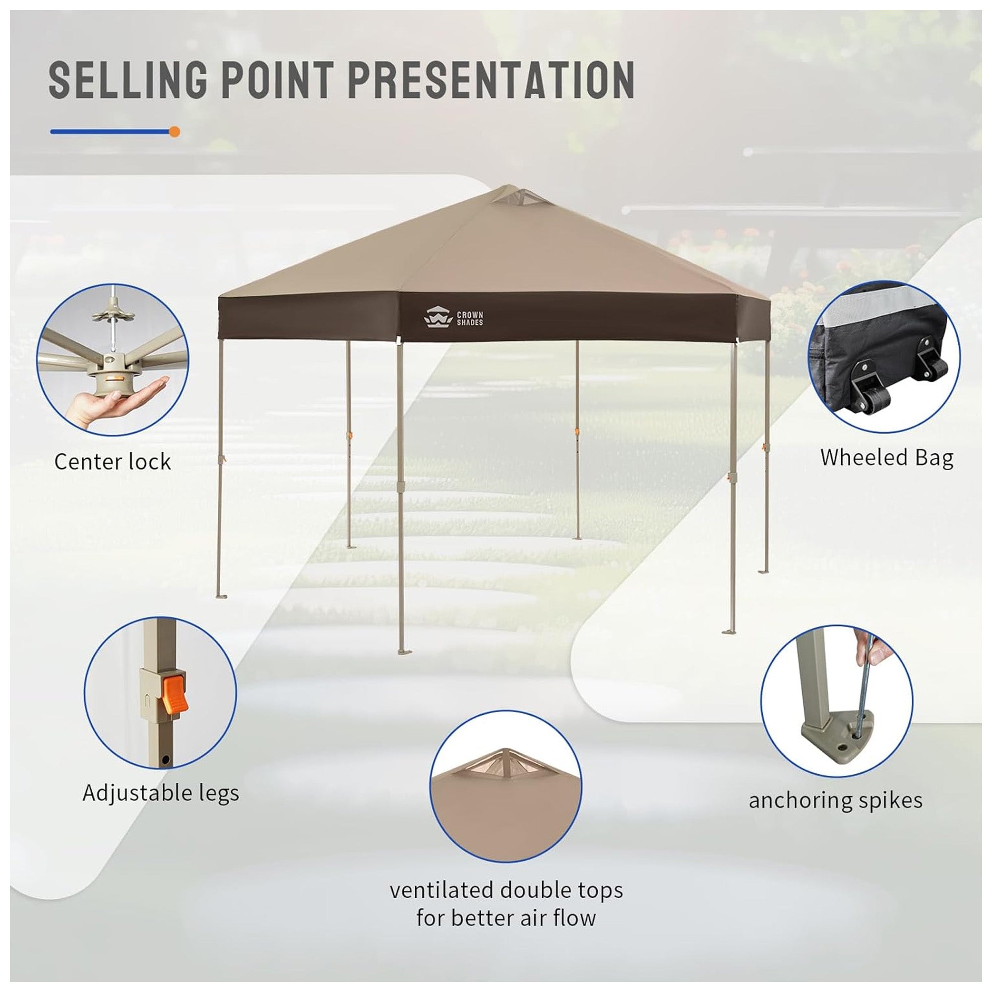 CROWN SHADES 14x14 Pop Up Gazebo, Canopy Tent for Events, Beige/Coffee (Used) - VMInnovations