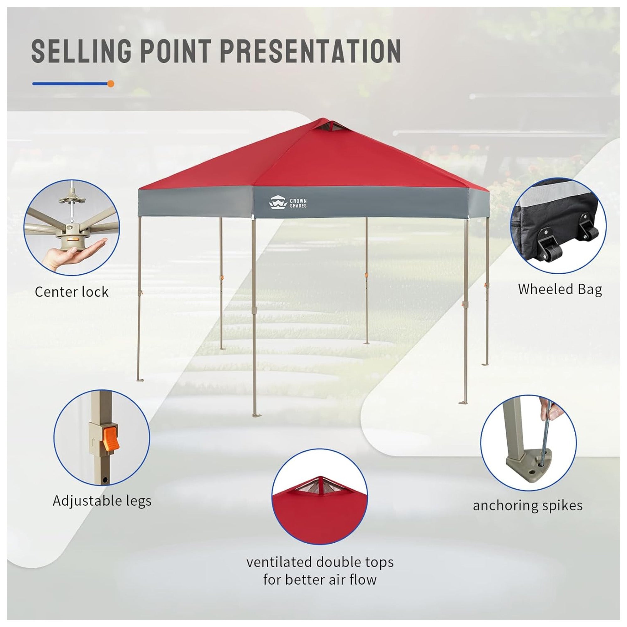 CROWN SHADES 14x14 Pop Up Gazebo, Canopy Tent for Outdoor Events, Red/Grey(Used) - VMInnovations