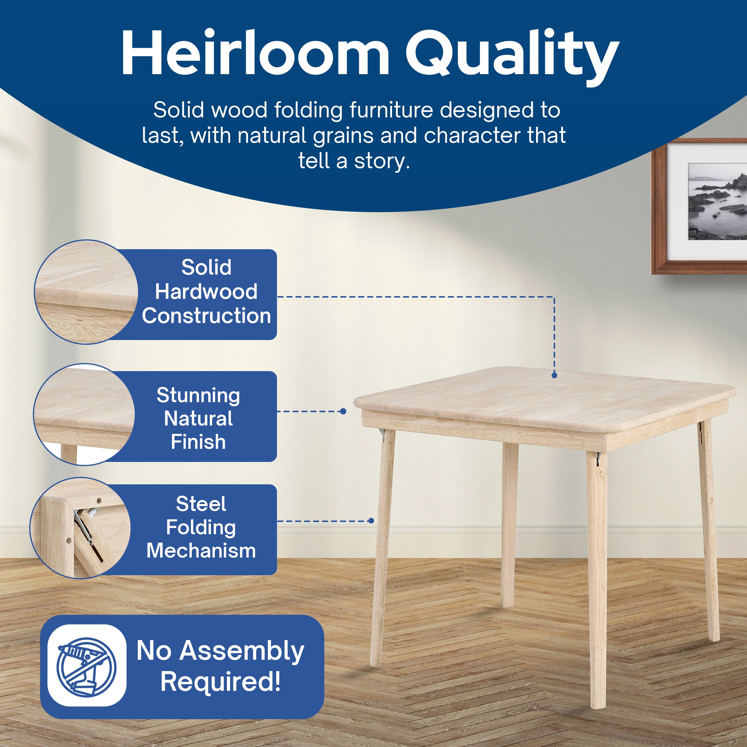 Stakmore Classic Straight Edge Solid Wood Folding Card Table, Unfinished Frame - VMInnovations