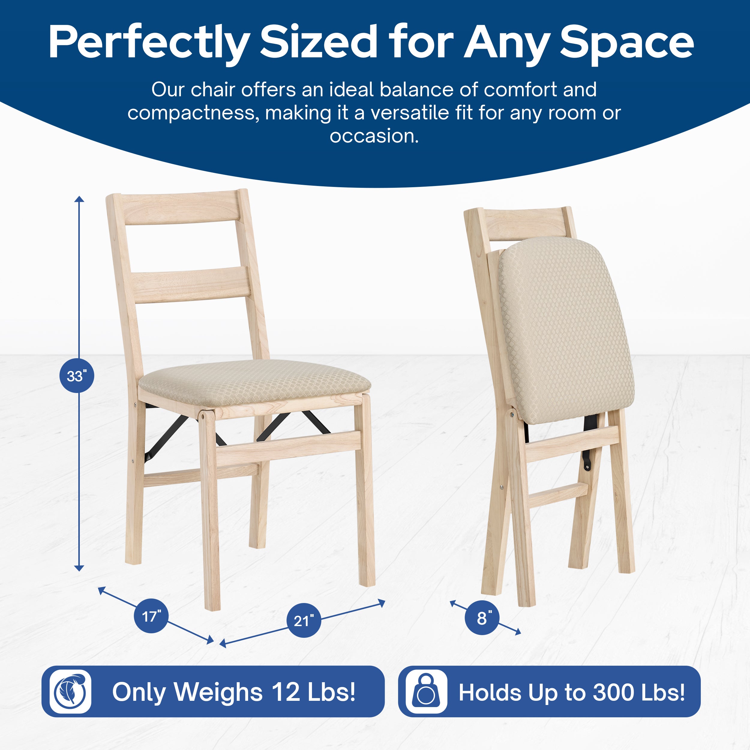 Stakmore Upholstered Seat Solid Folding Chairs, Set of 2, Unfinished (Open Box) - VMInnovations