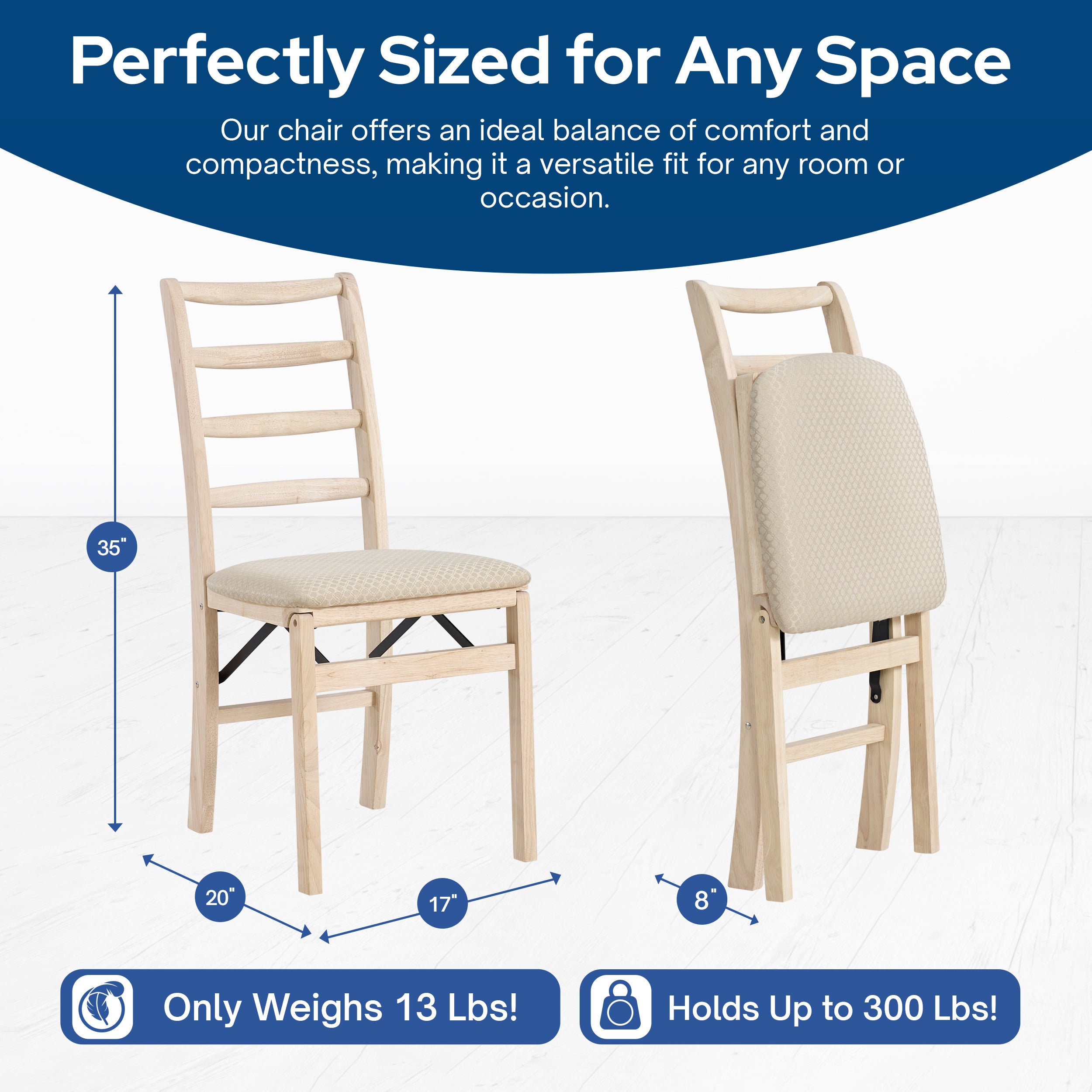 Stakmore Shaker Ladderback Upholstered Folding Chairs, Set of 2, Unfinished - VMInnovations
