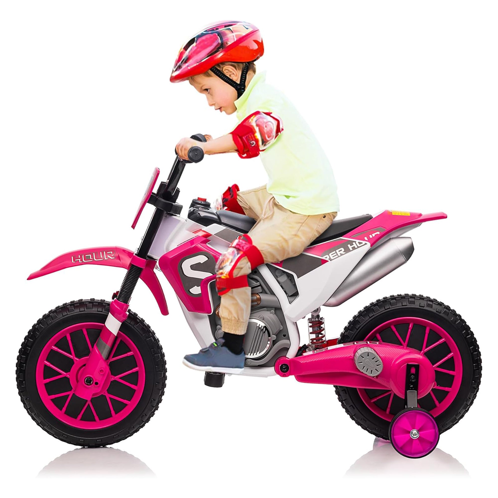 TOBBI 12 Volt Toddler Motorcycle Kids Dirt Bike with Training Wheels, Rose Pink - VMInnovations