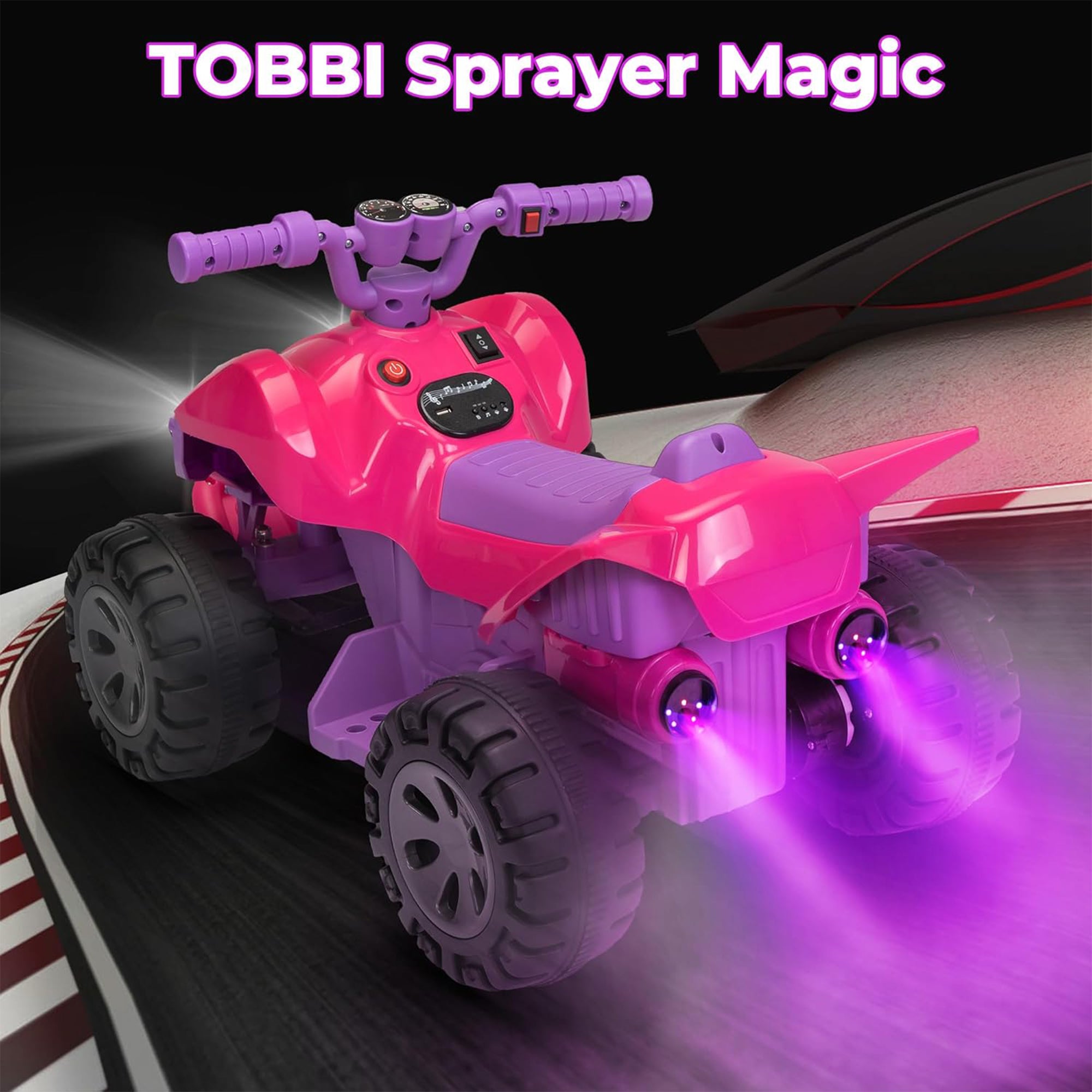 TOBBI Ride On 6 Volt ATV Car with Rear Mist Sprayer & LED Lights for Kids, Pink - VMInnovations