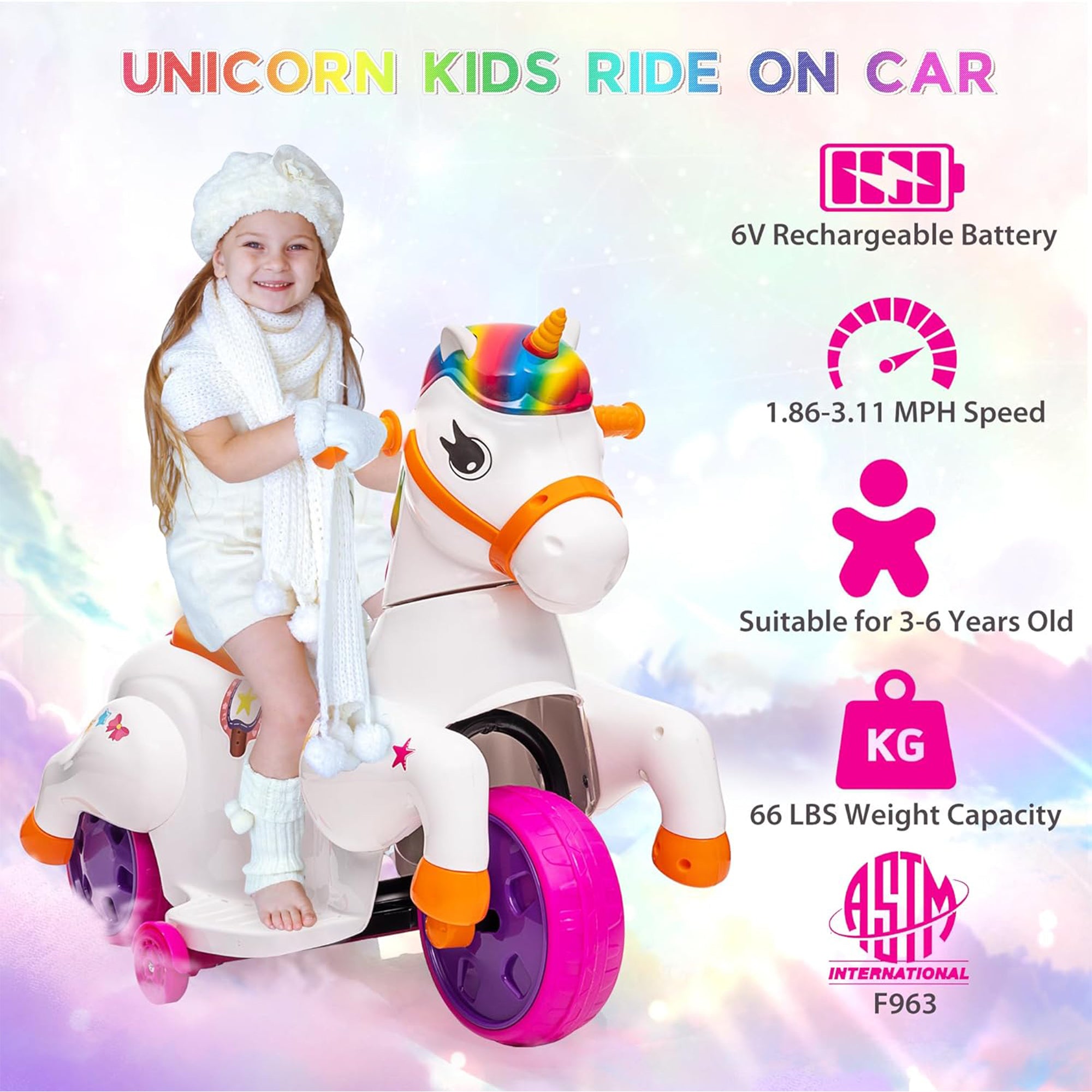 TOBBI Ride on Toy Toddler Riding Toys with Music Function Included, Rainbow - VMInnovations