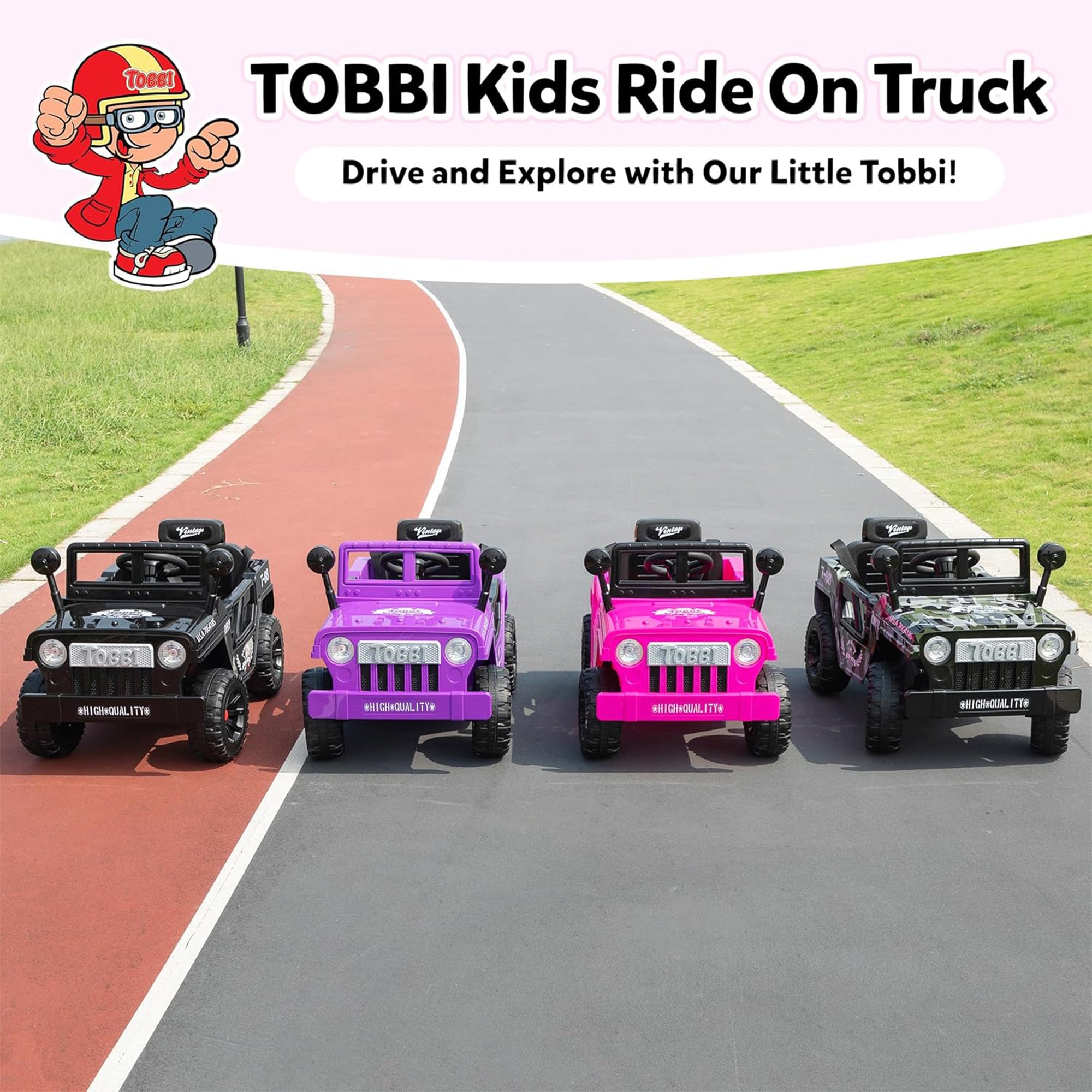 TOBBI 12V Kids Ride-On Truck Electric Car w/ Off-Road Wheels, LED Lights, Purple - VMInnovations
