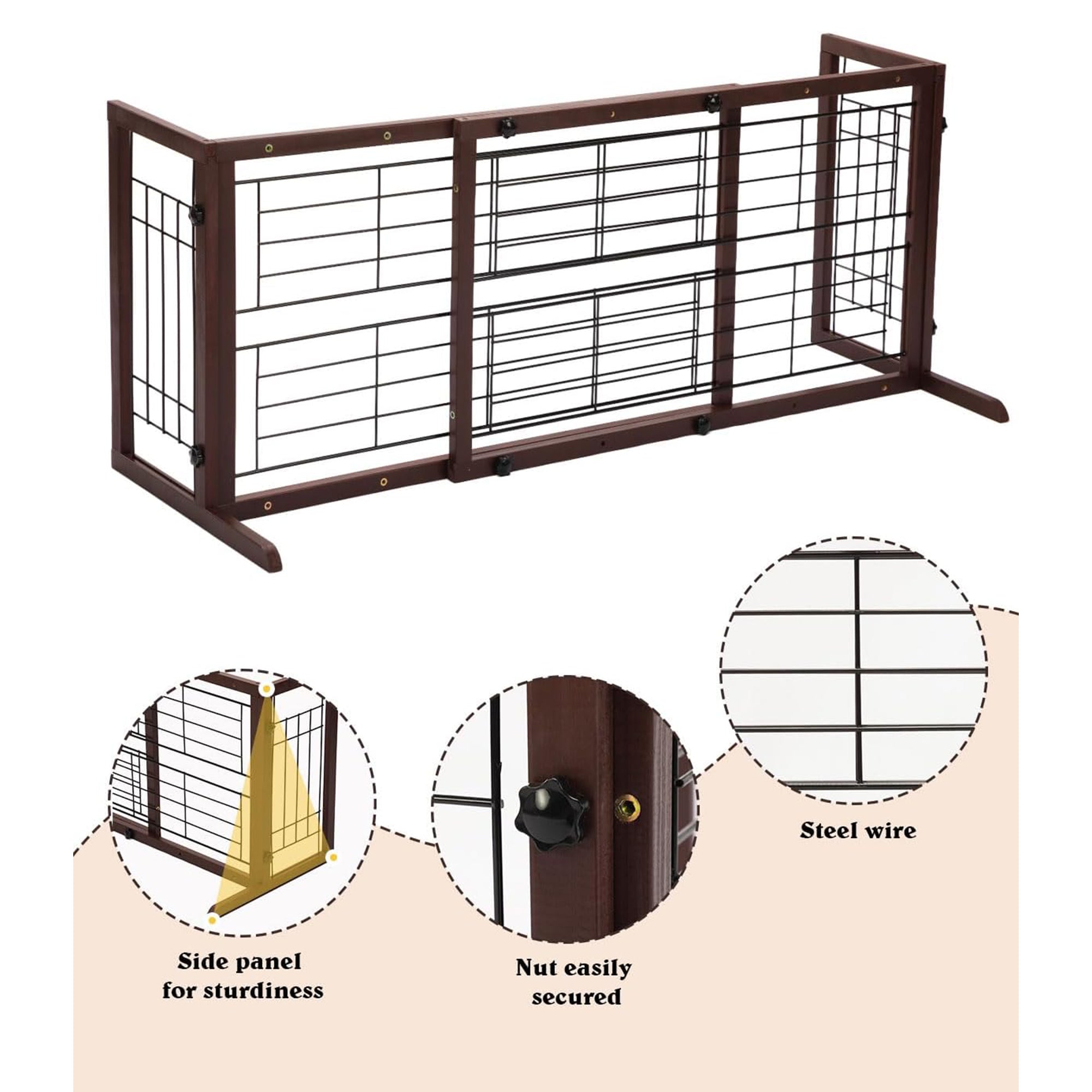 COZIWOW Freestanding Dog Gate Indoor with Side Panels for Stairs, 71 In, Brown - VMInnovations