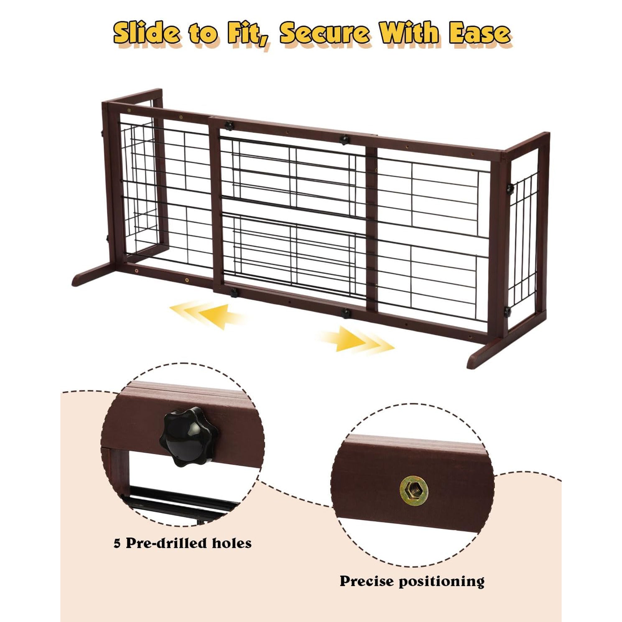 COZIWOW Freestanding Dog Gate Indoor with Side Panels for Stairs, 71 In, Brown - VMInnovations