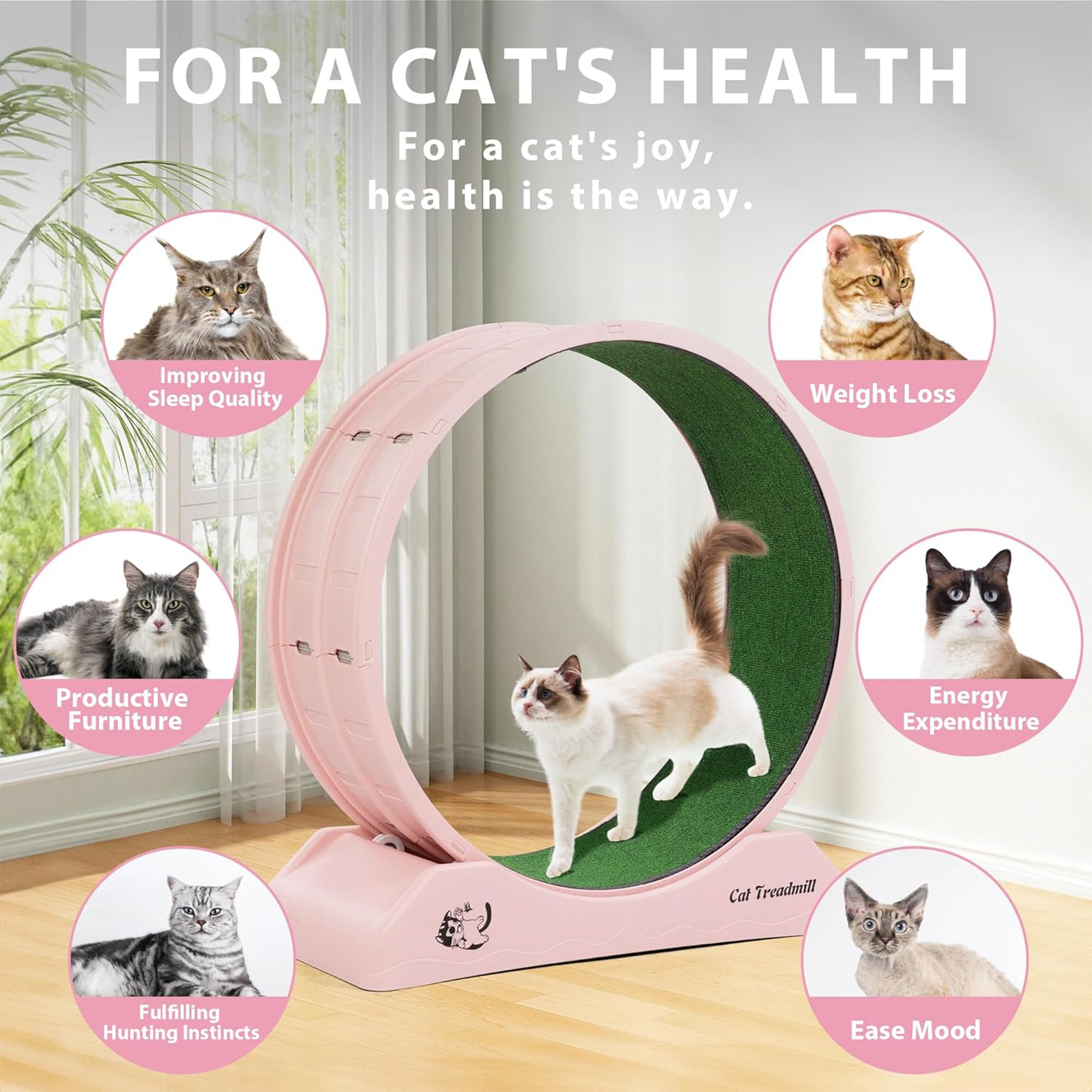 COZIWOW Lockable 31.5” Cat Exercise Wheel Treadmill with Removable Carpet, Pink - VMInnovations