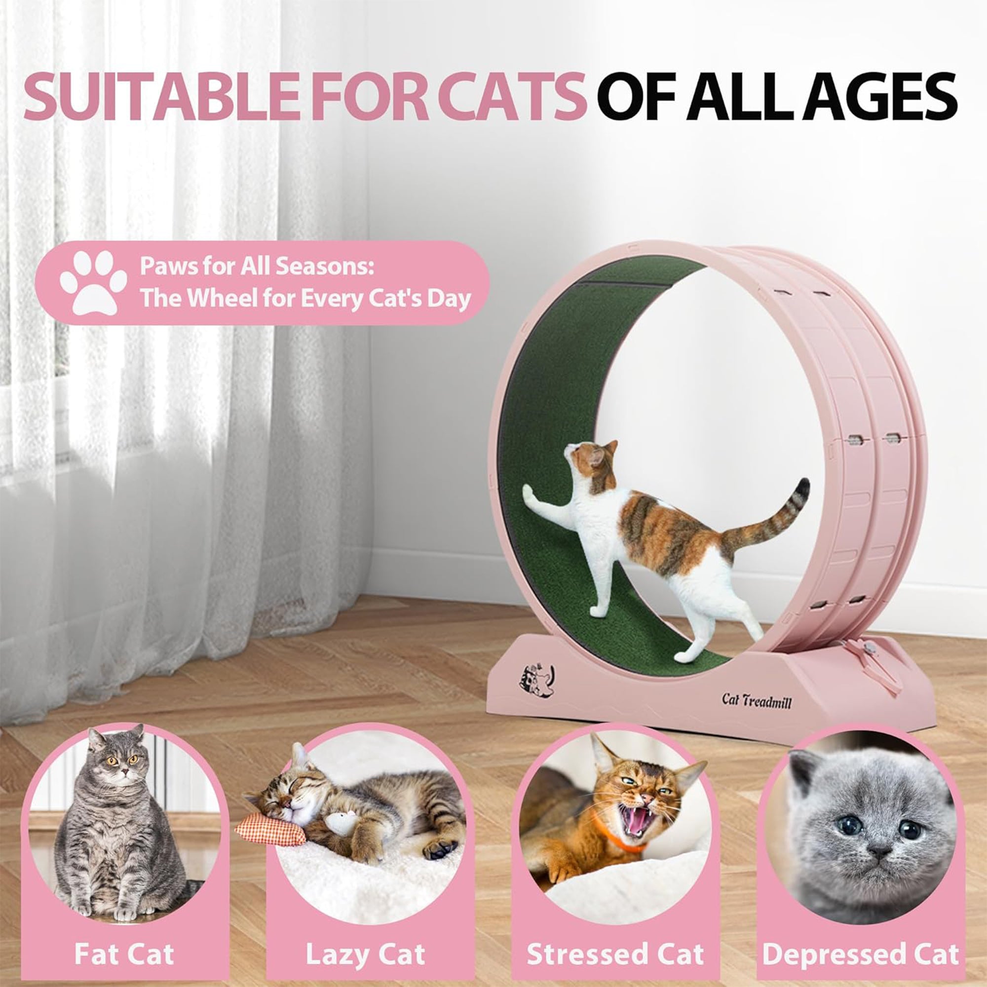 COZIWOW Lockable 31.5” Cat Exercise Wheel Treadmill with Removable Carpet, Pink - VMInnovations