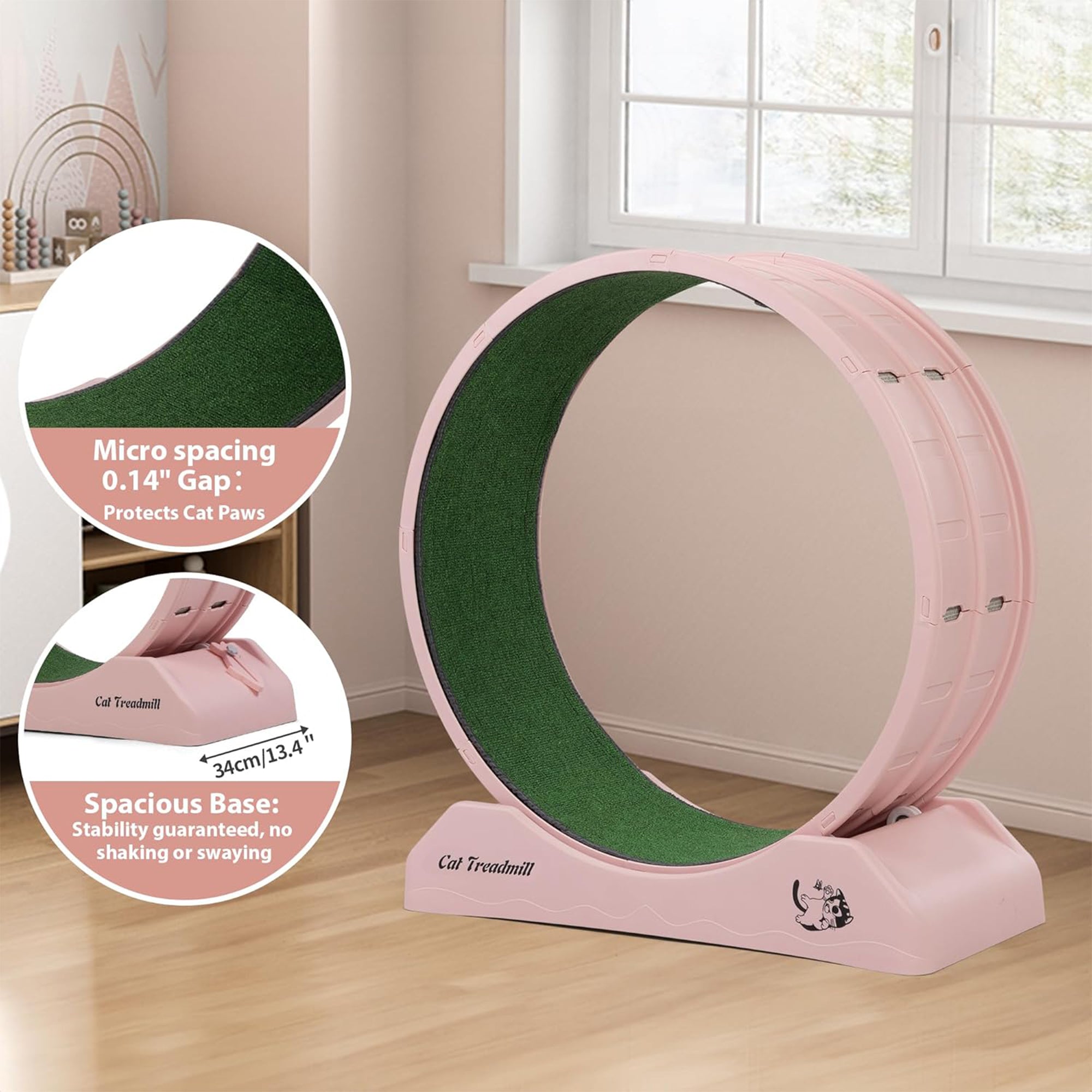 COZIWOW Lockable 31.5” Cat Exercise Wheel Treadmill with Removable Carpet, Pink - VMInnovations