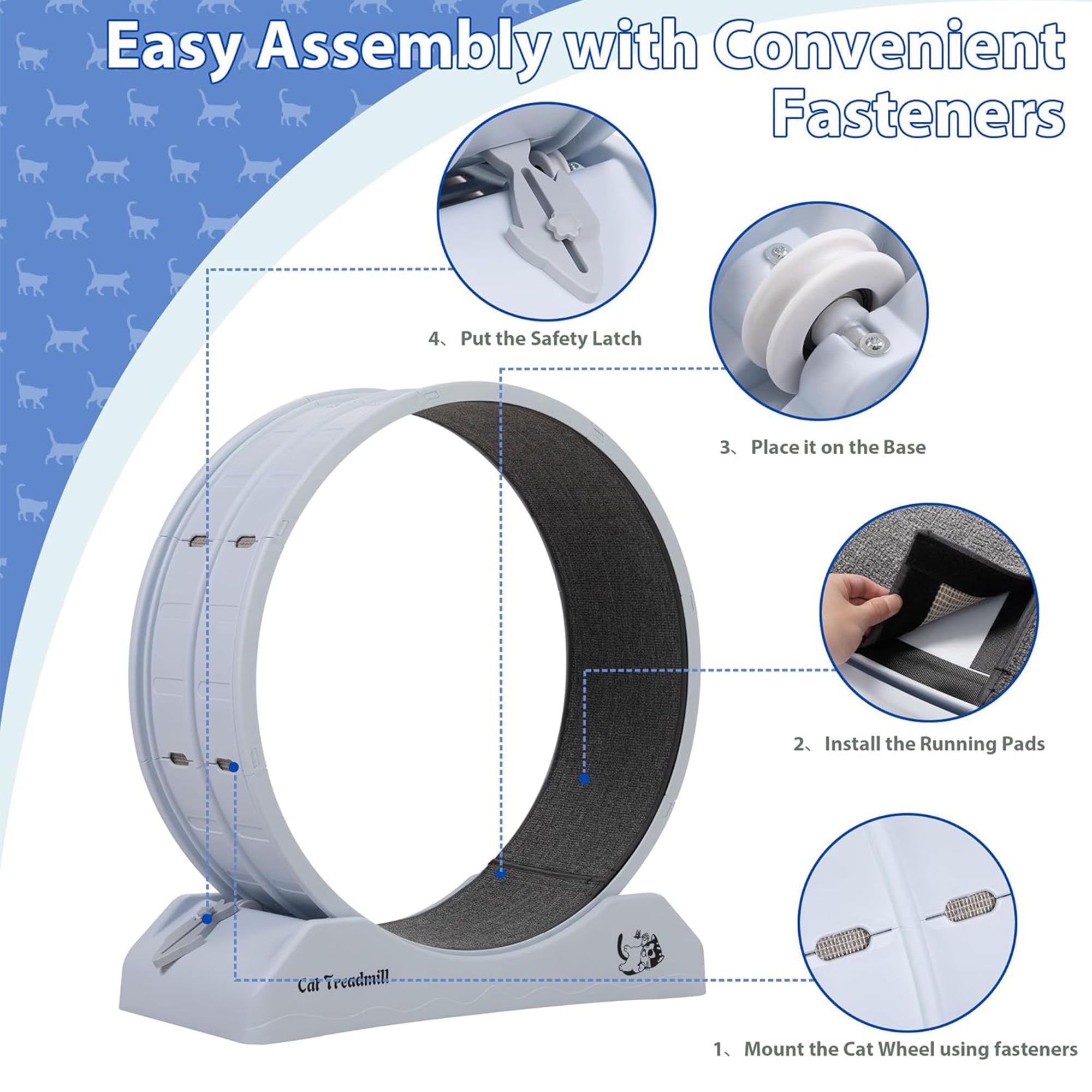 COZIWOW 31.5” Lockable Cat Exercise Wheel with Removable Carpet, Light Grey - VMInnovations
