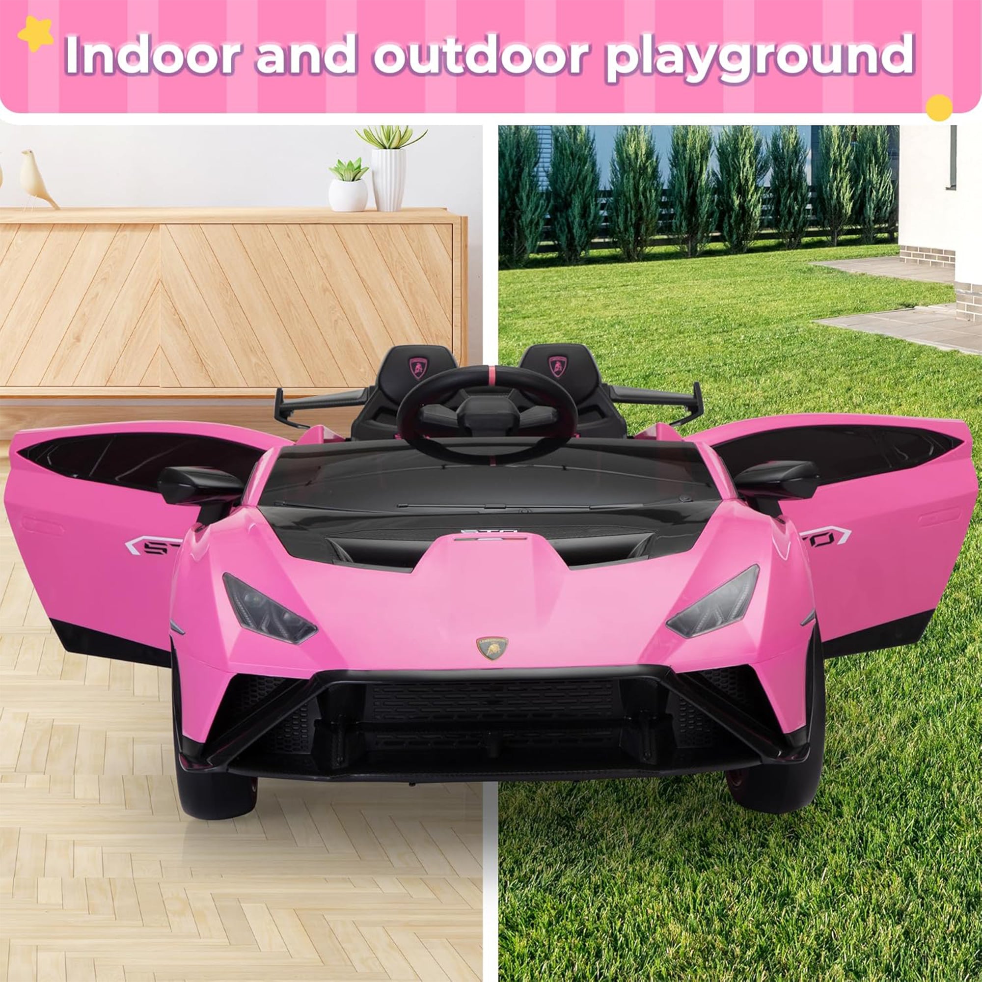 TOBBI 24 Volt Lamborghini Electric Car Toy with Remote Control Included, Pink - VMInnovations