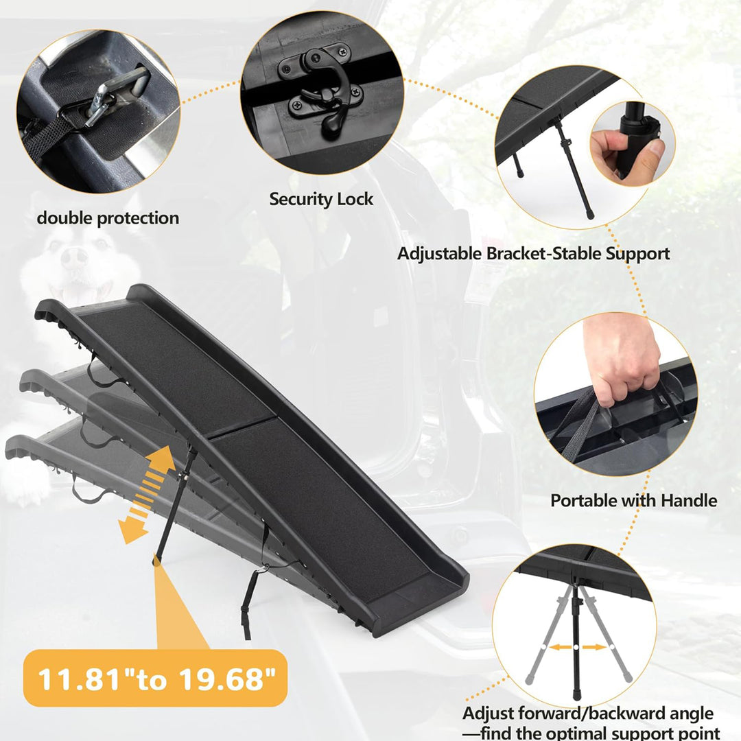 COZIWOW Portable Folding Dog Ramp with Non Skid Surface Steps, 62 Inches, Black - VMInnovations