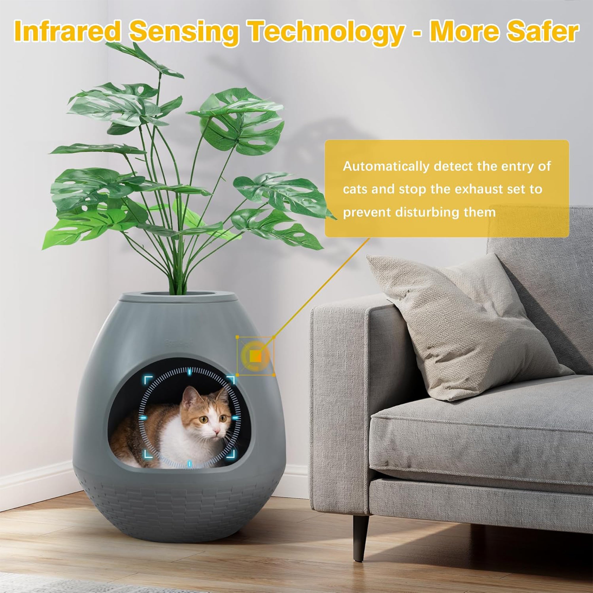 COZIWOW Eggloa6 Extra Large Hidden Plant Cat Litter Box with Odor Control, Grey - VMInnovations