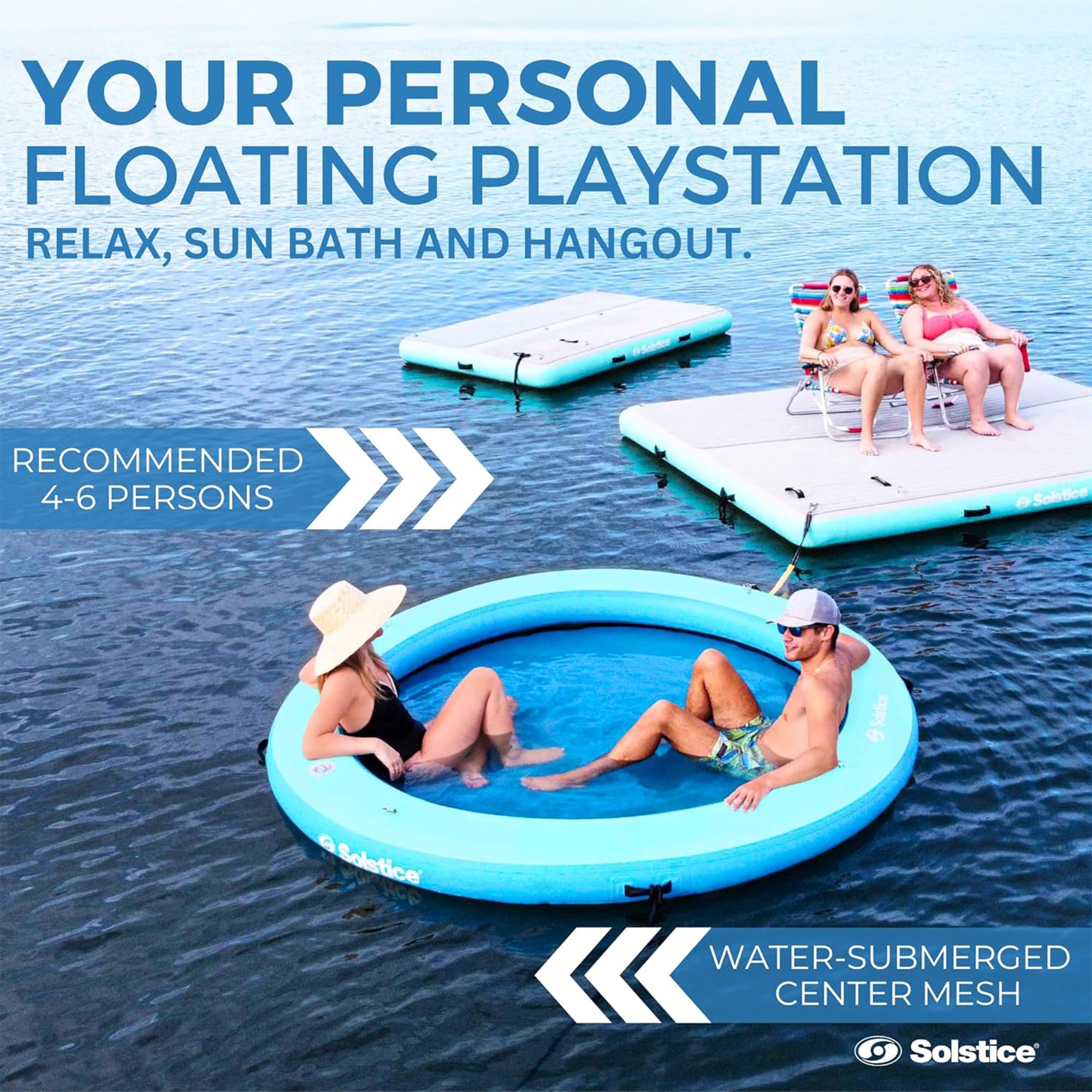 SOLSTICE Circular Inflatable Mesh Dock Platform for Lake Boat Ocean(Open Box)