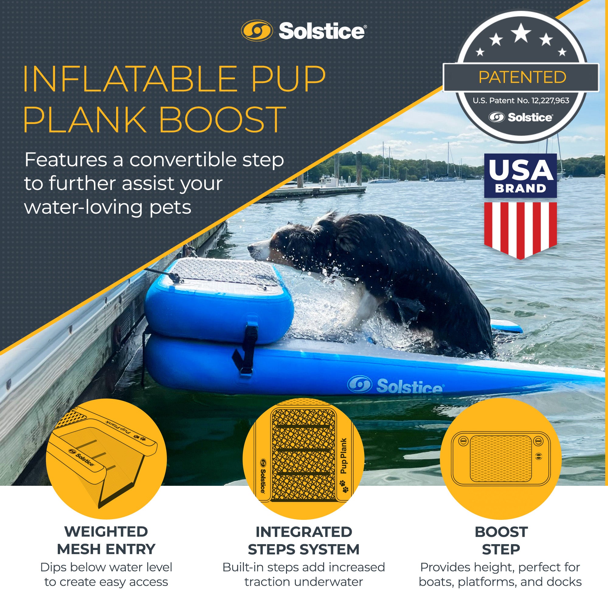Solstice Original Inflatable Pup Plank Dog Float Floating Ramp Ladder for Pools