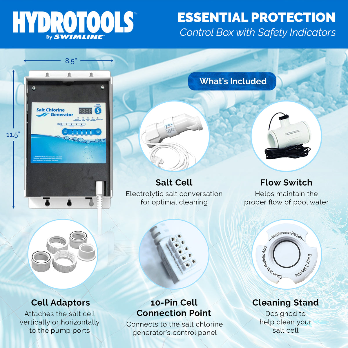 Swimline 87615 Salt Water Chlorine Generator System, 15K Gal Pools (Open Box) - VMInnovations