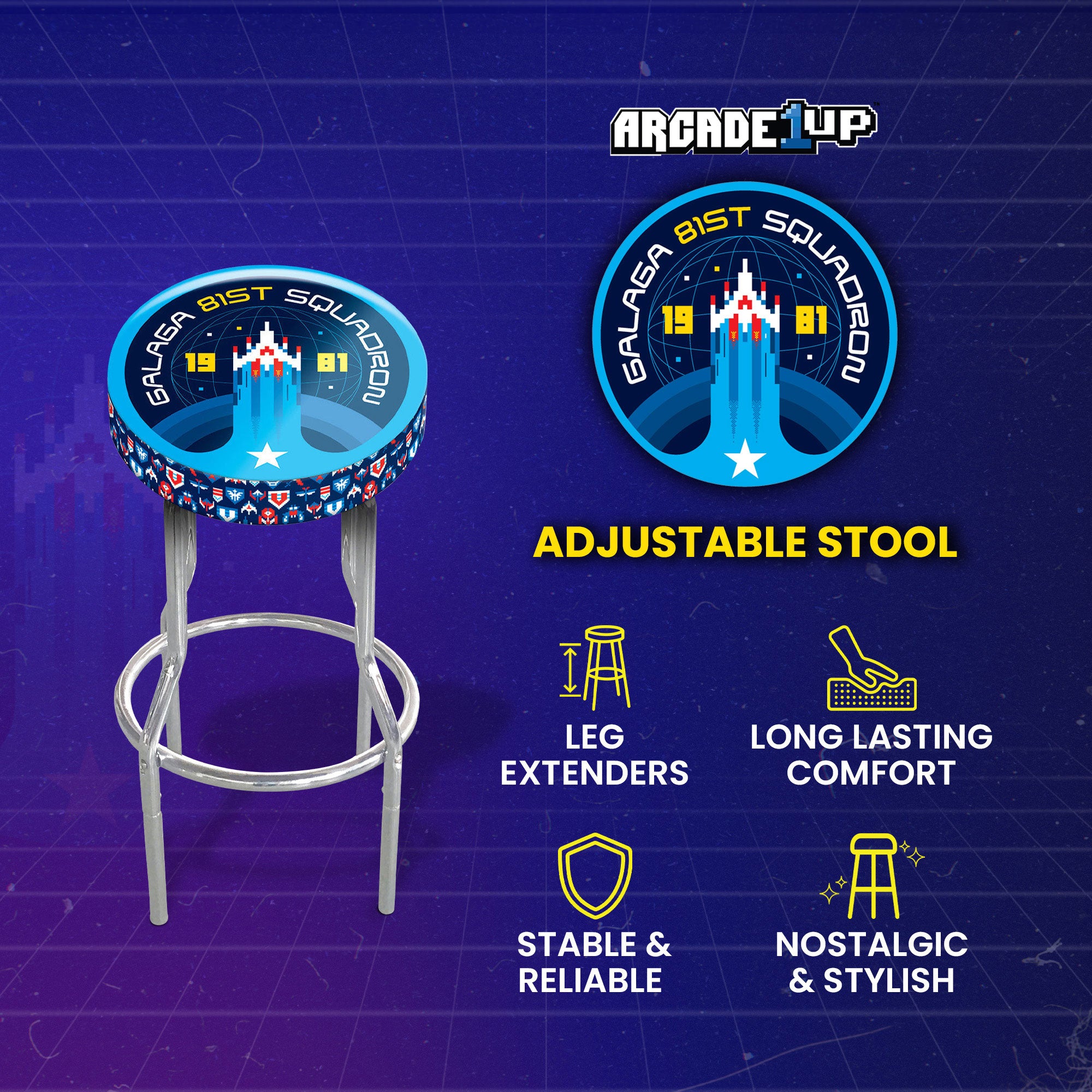Arcade1Up Galaga Deluxe Arcade Machine Bundled w/ Adjustable Stool Bundle, Black