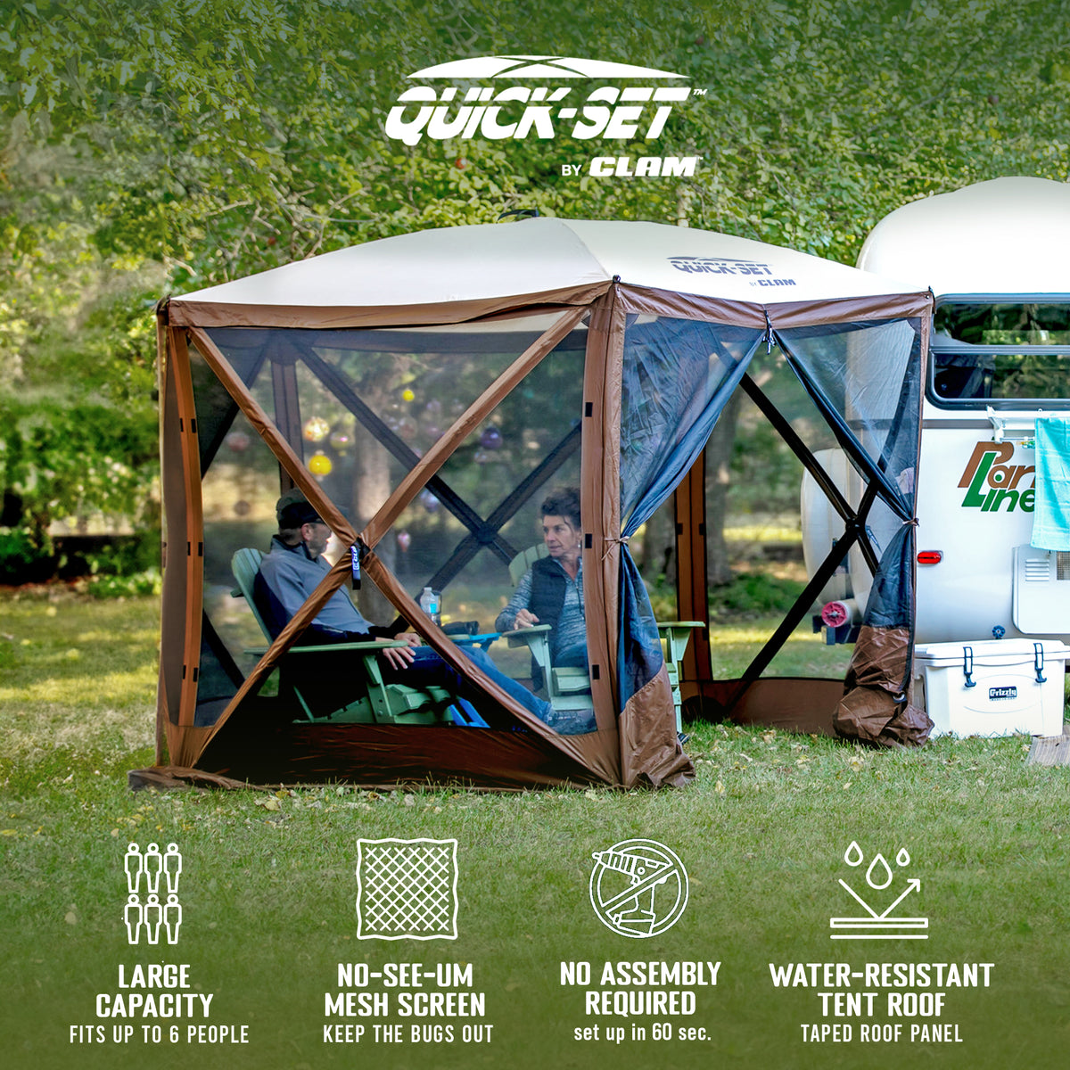 CLAM Quick-Set Adventure 9 x 9 Ft Portable Outdoor Camping Canopy, Brown (Used)