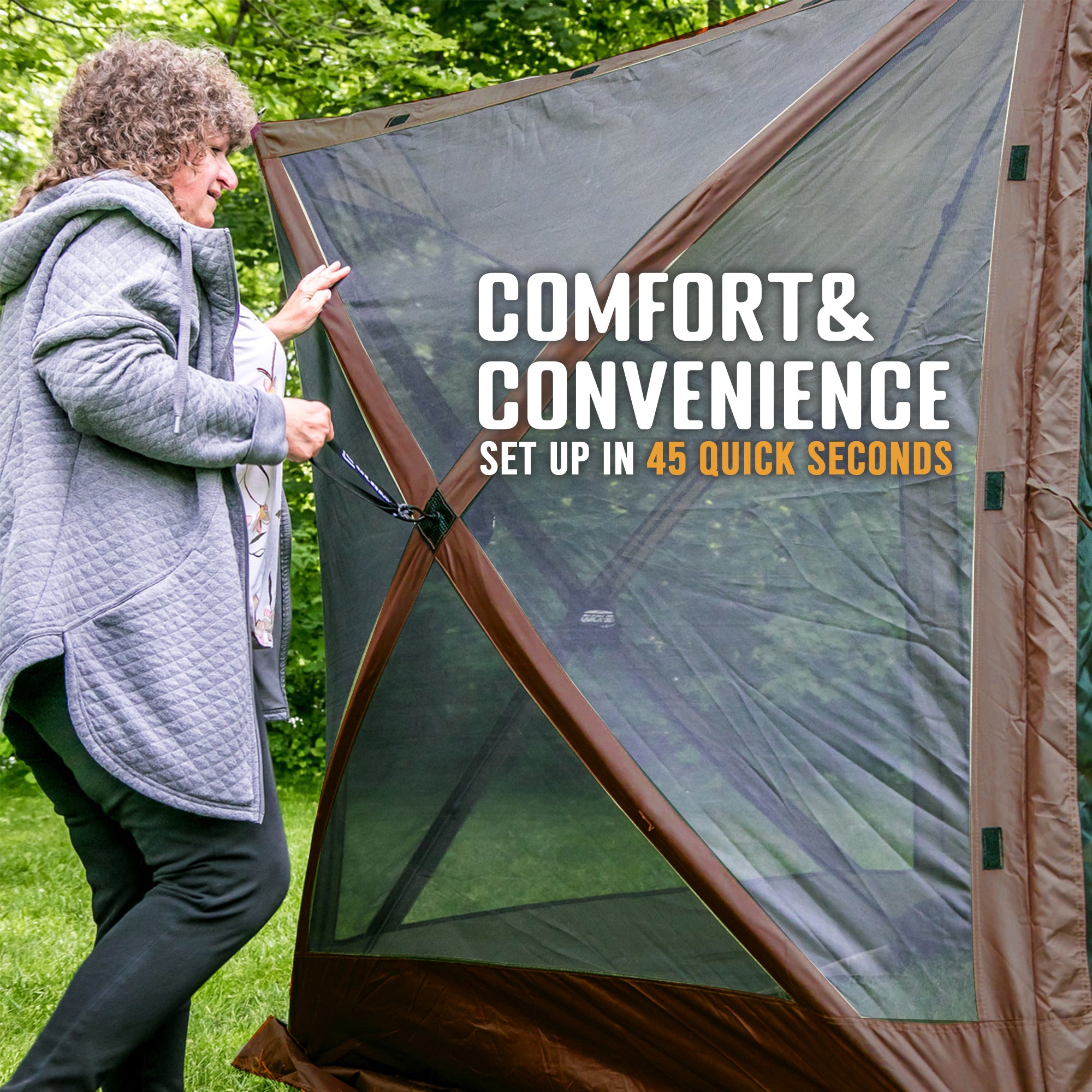 CLAM Quick-Set Adventure 9 x 9 Ft Portable Outdoor Camping Canopy Shelter, Brown - VMInnovations